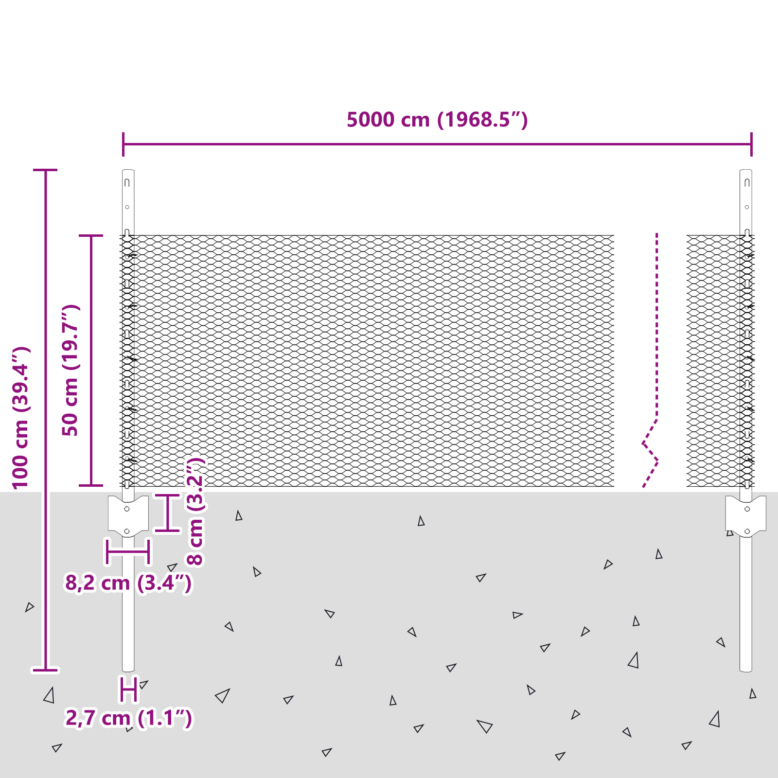 Gjerde med innlegg. sølv 0.5 x 50 m Stål
