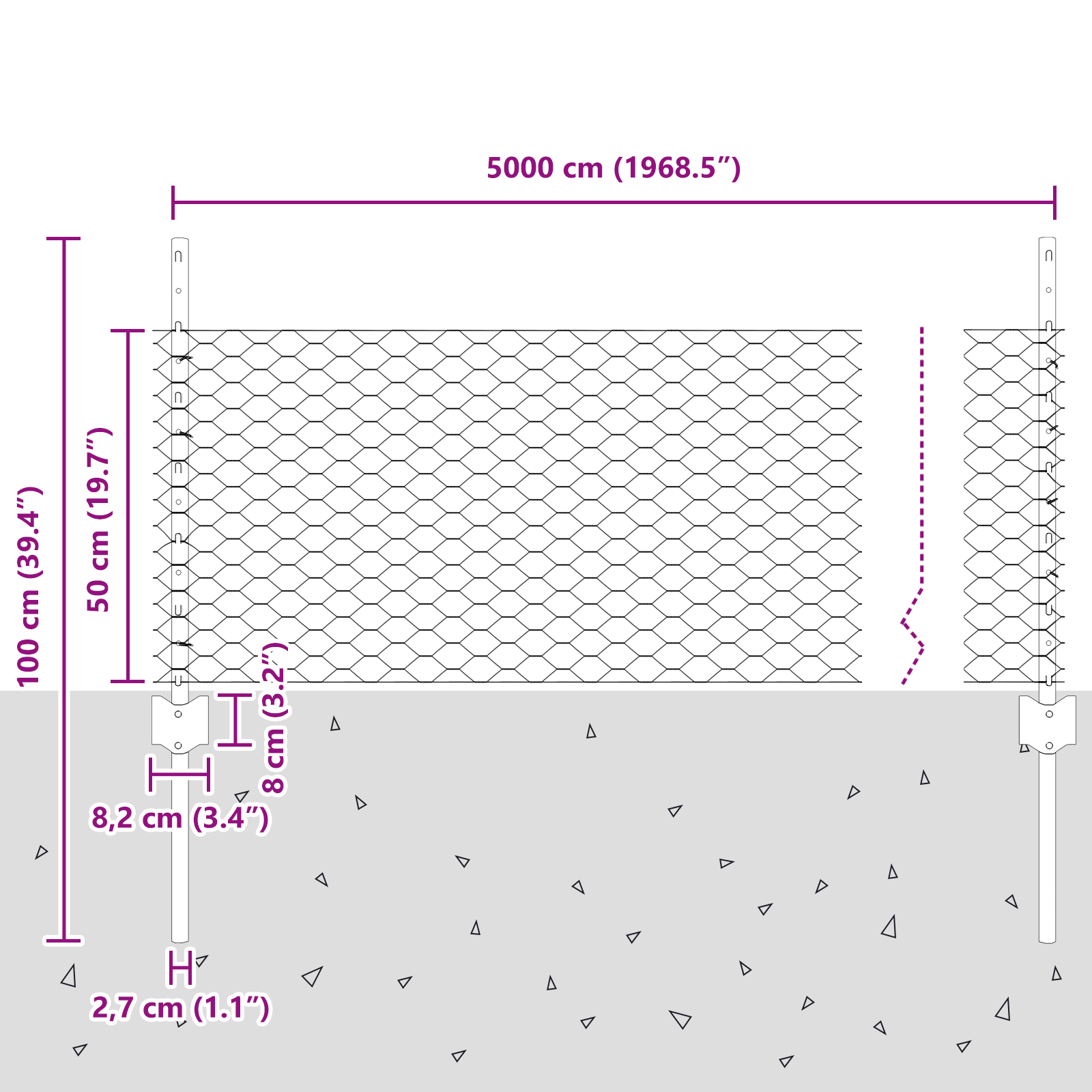 Gjerde med innlegg. sølv 0.5 x 50 m Stål
