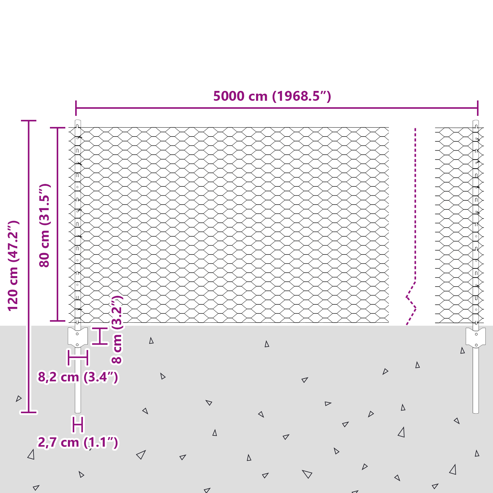 Gjerde med innlegg. sølv 0.8 x 50 m Stål