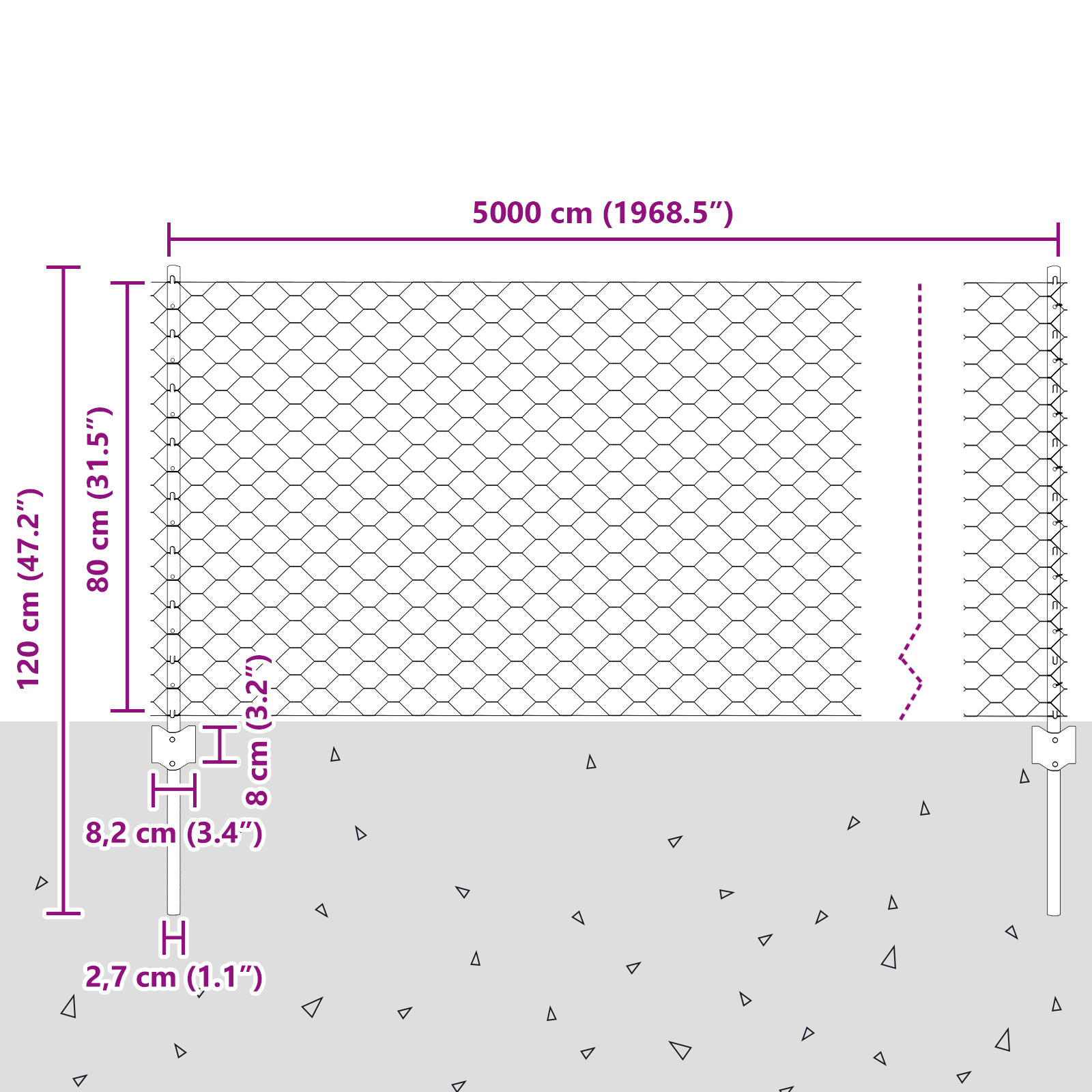 Gjerde med innlegg. sølv 0.8 x 50 m Stål