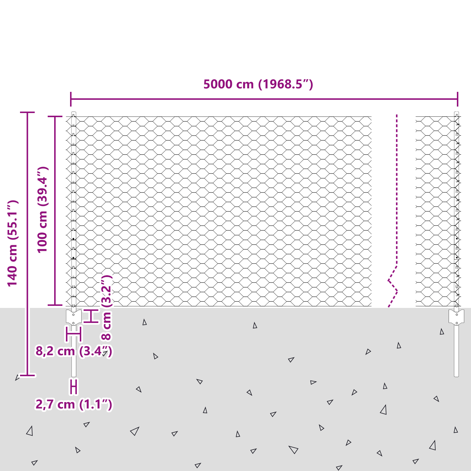 Gjerde med innlegg. sølv 1 x 50 m Stål