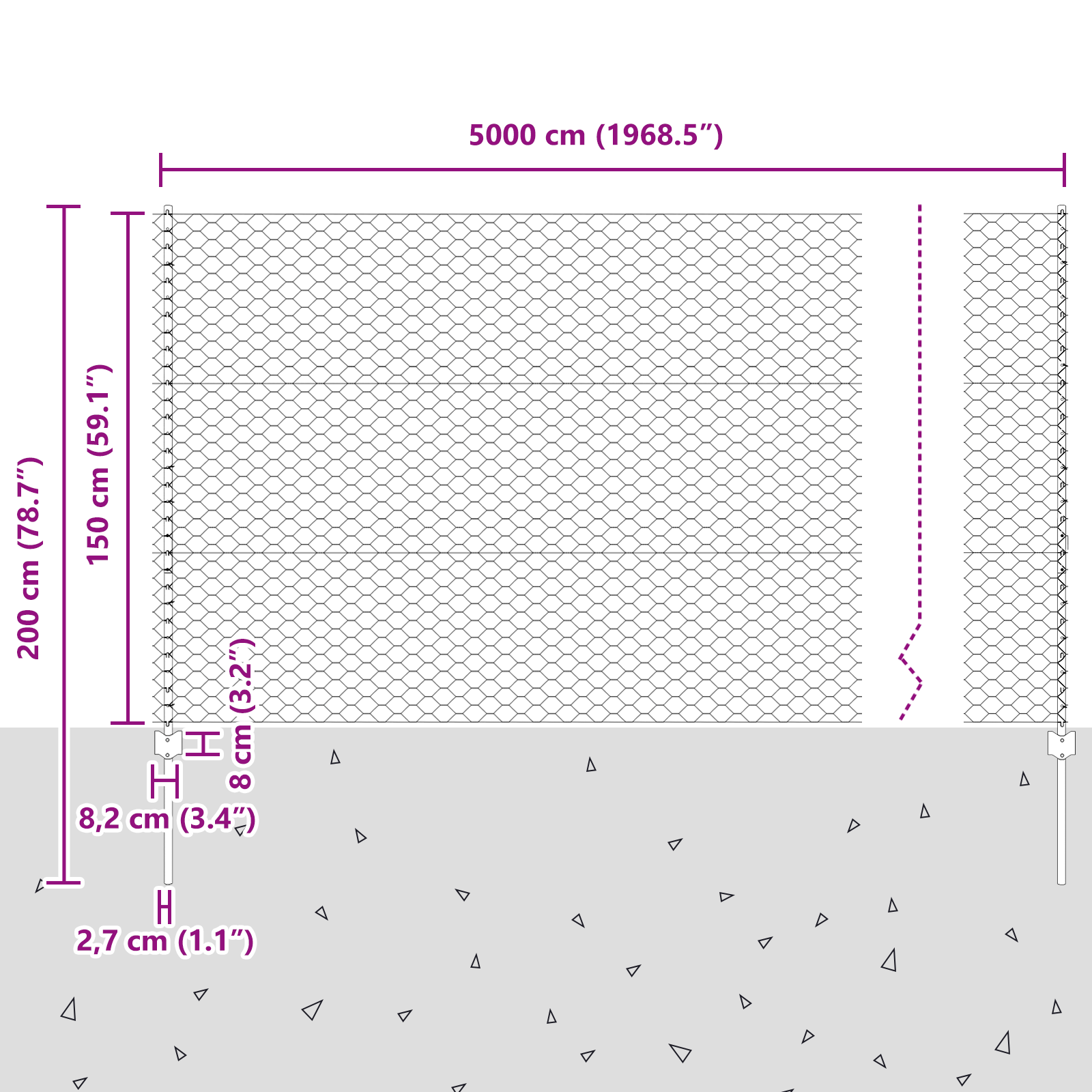 Gjerde med innlegg. sølv 1.5 x 50 m Stål