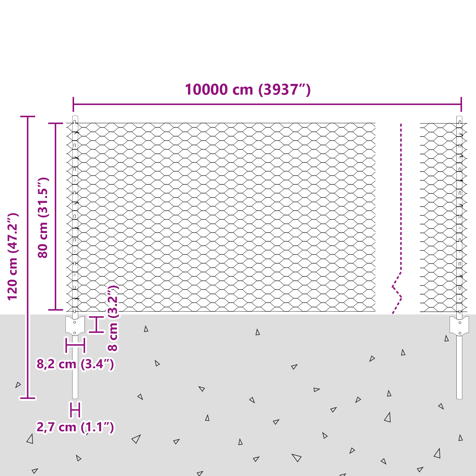 Gjerde med innlegg. sølv 0.8 x 100 m Stål