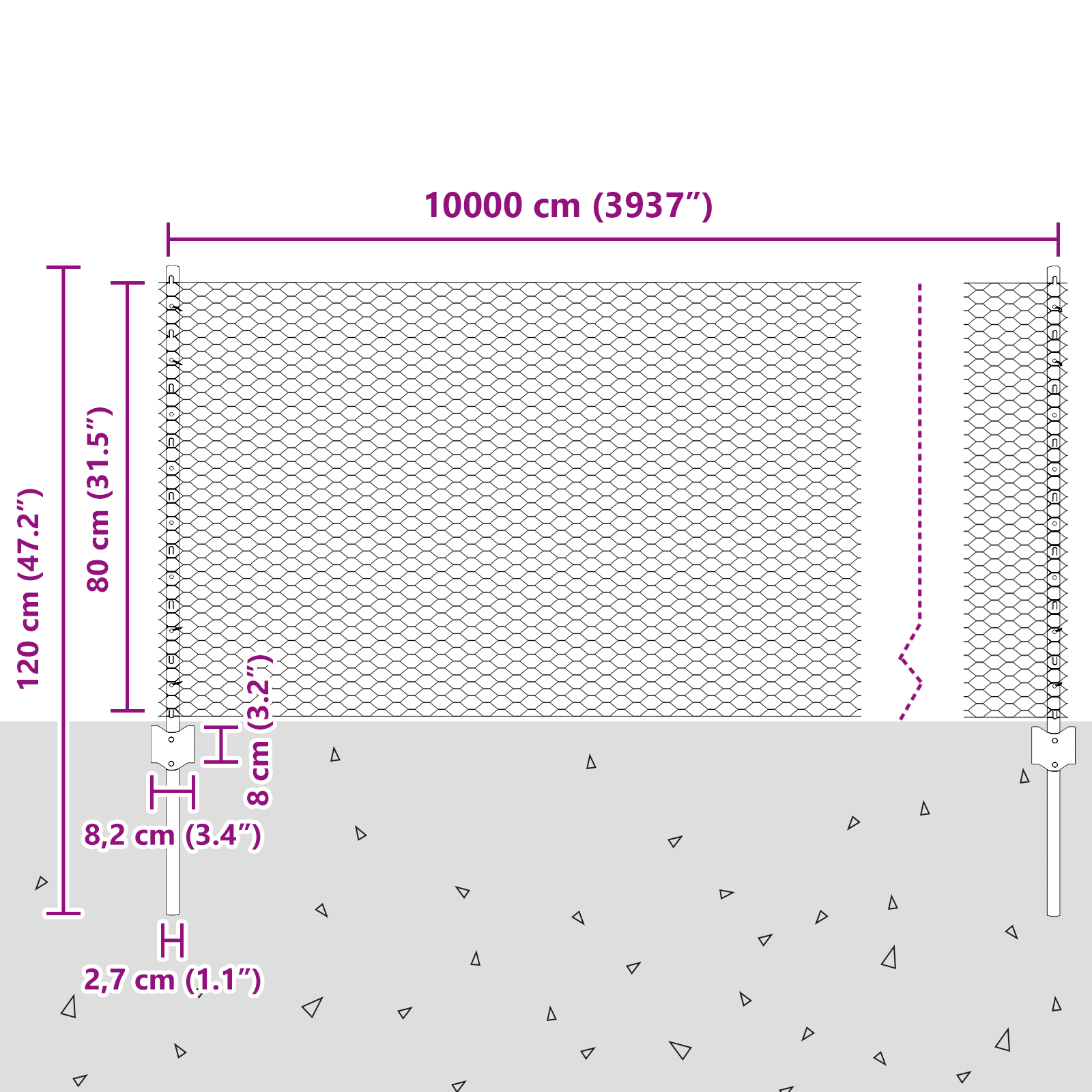 Gjerde med innlegg. sølv 0.8 x 100 m Stål