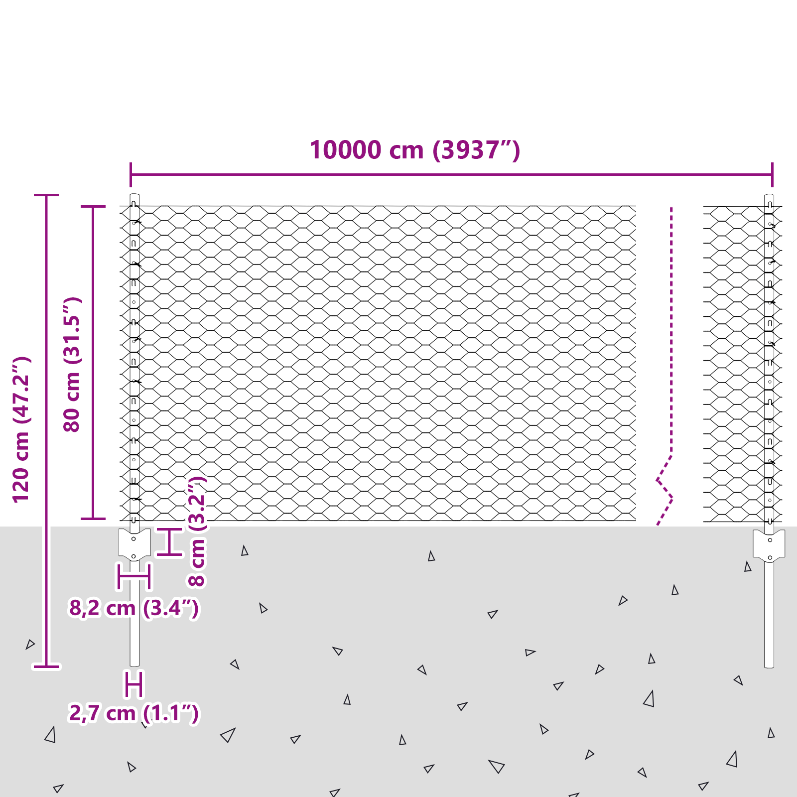 Gjerde med innlegg. sølv 0.8 x 100 m Stål