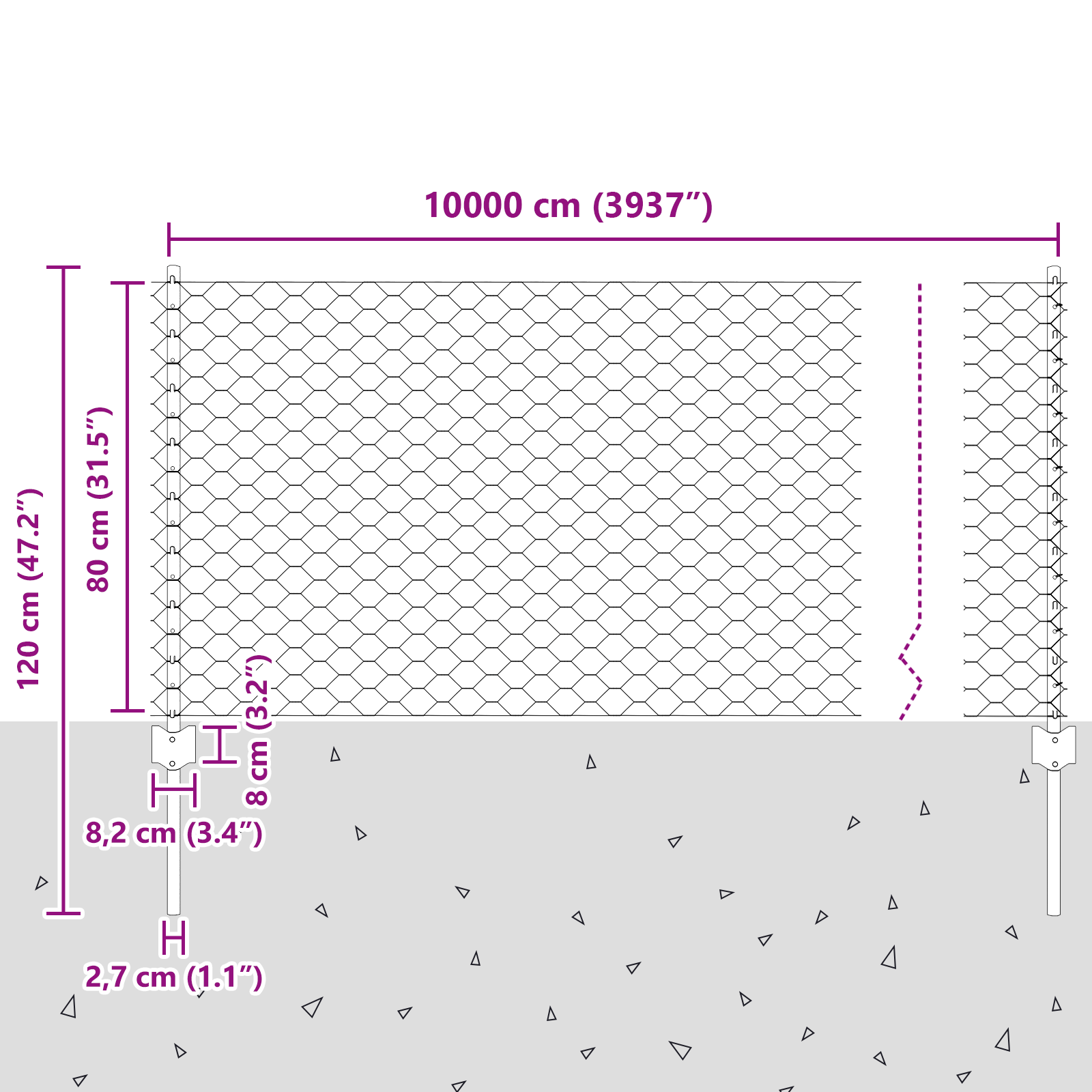 Gjerde med innlegg. sølv 0.8 x 100 m Stål