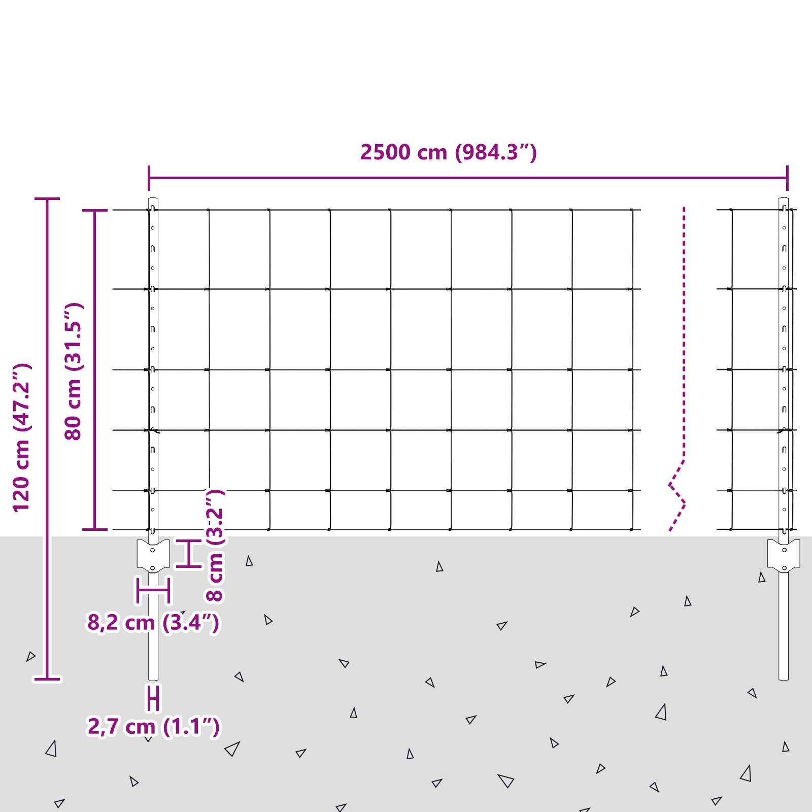 Gjerde med innlegg. sølv 0.8 x 25 m Stål