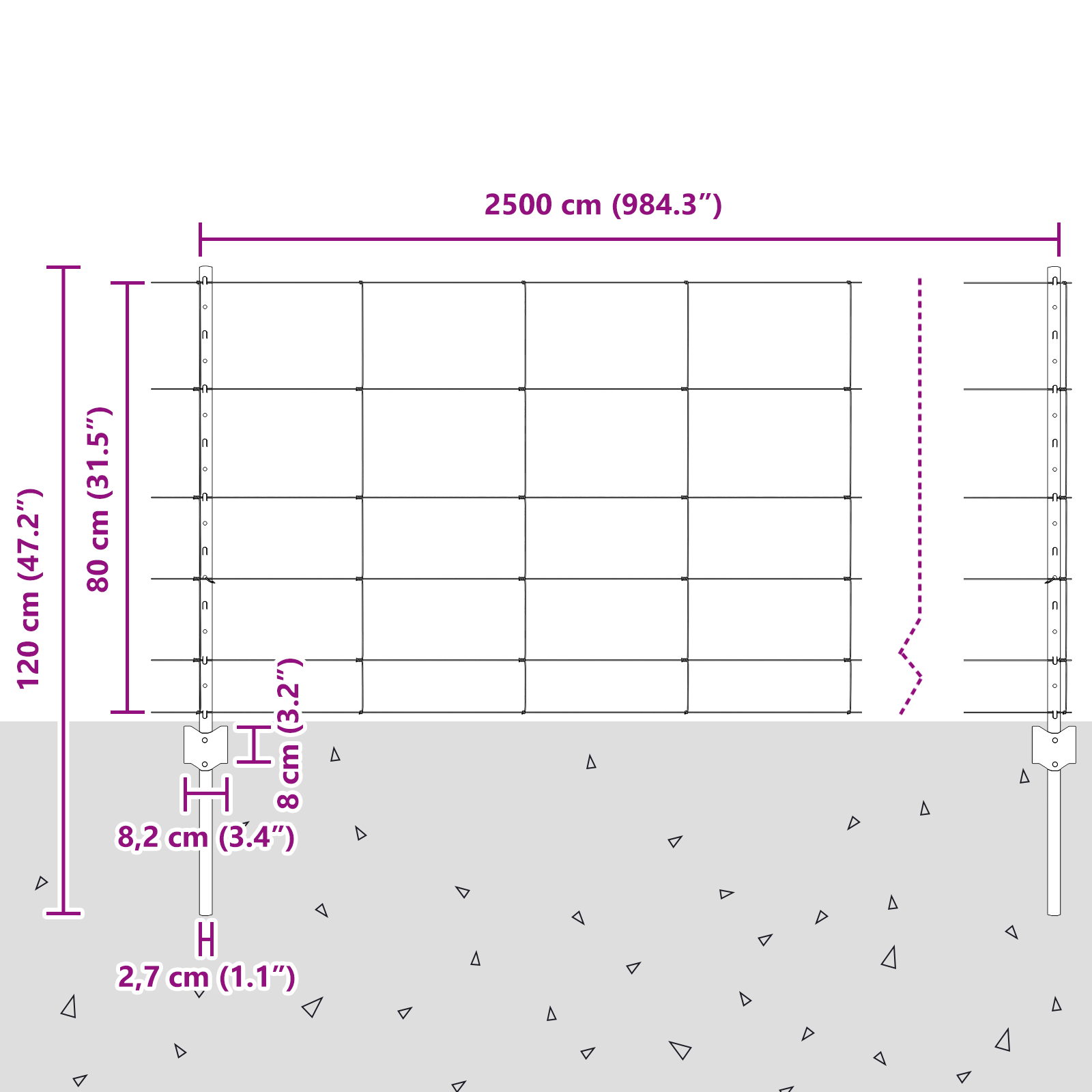 Gjerde med innlegg. sølv 0.8 x 25 m Stål