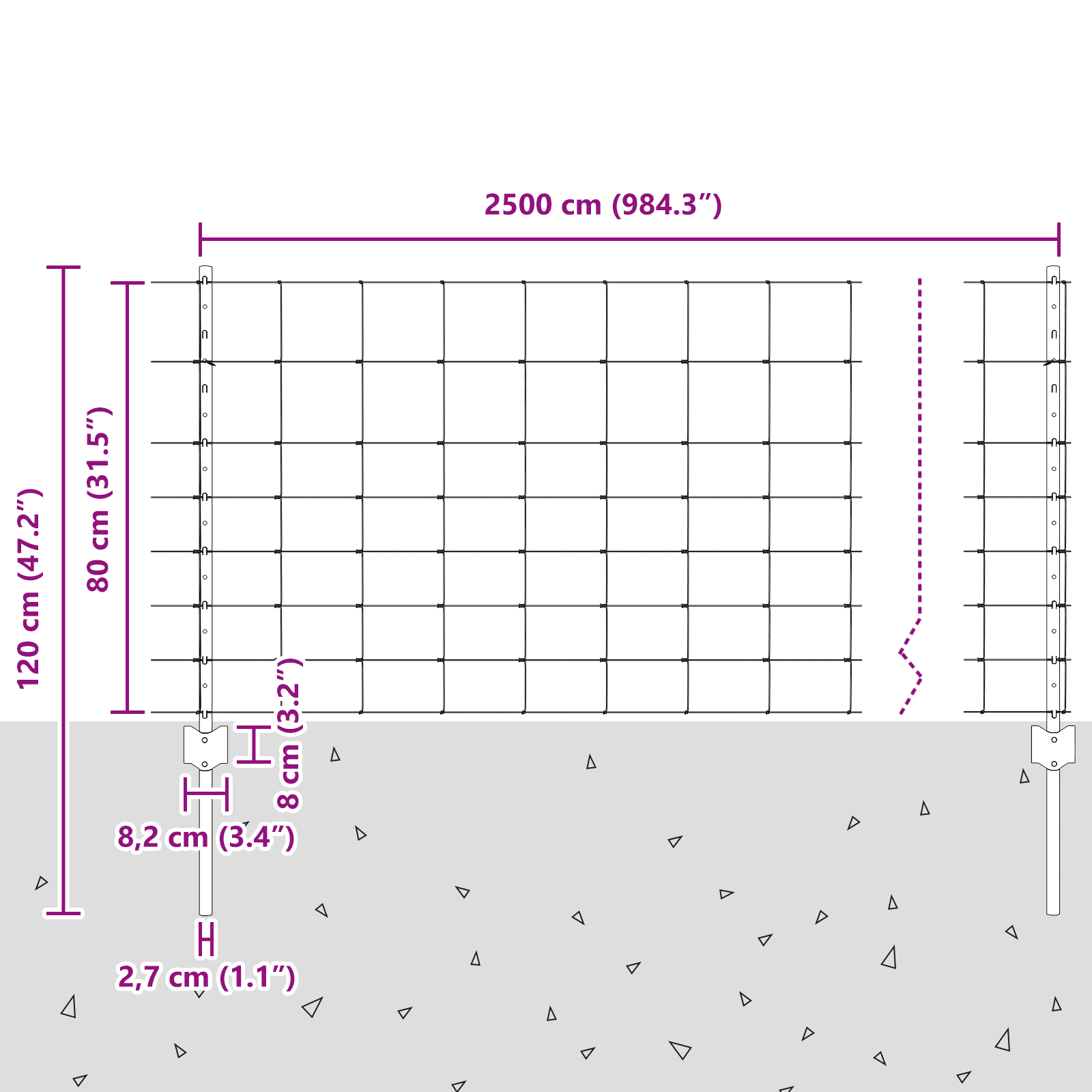 Gjerde med innlegg. sølv 0.8 x 25 m Stål