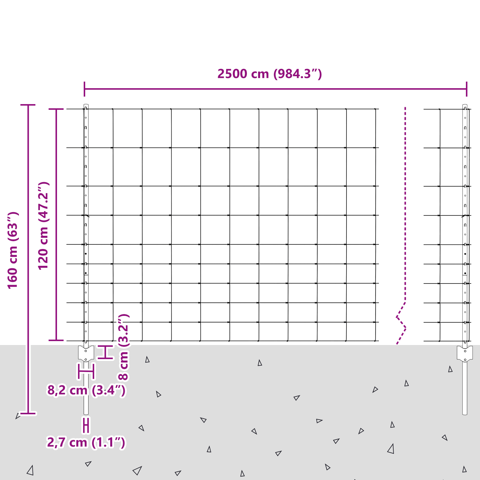 Gjerde med innlegg. sølv 1.2 x 25 m Stål