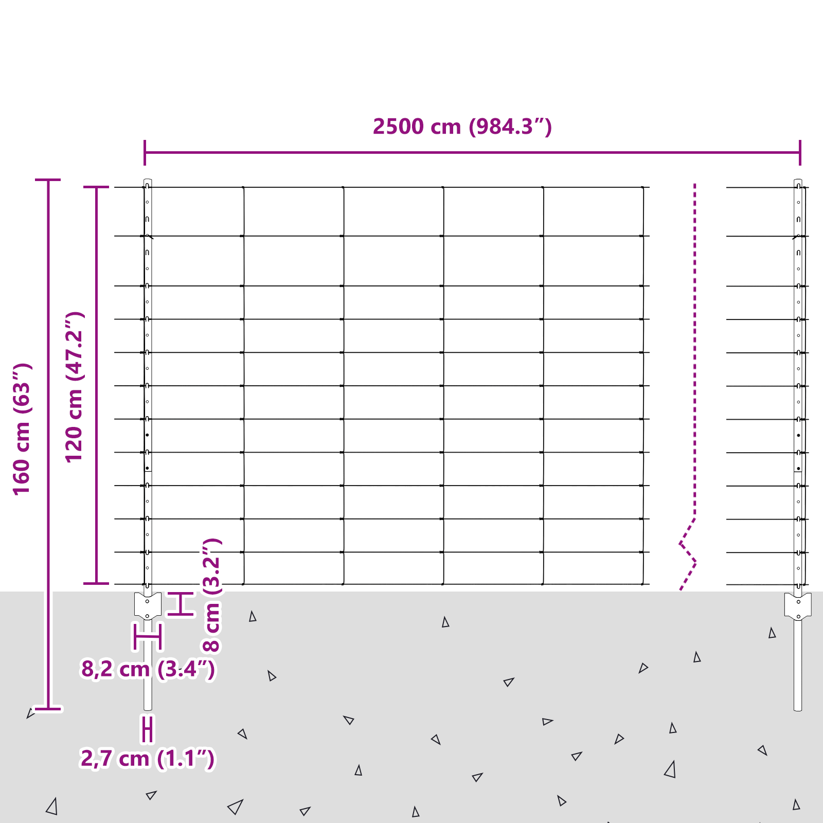 Gjerde med innlegg. sølv 1.2 x 25 m Stål