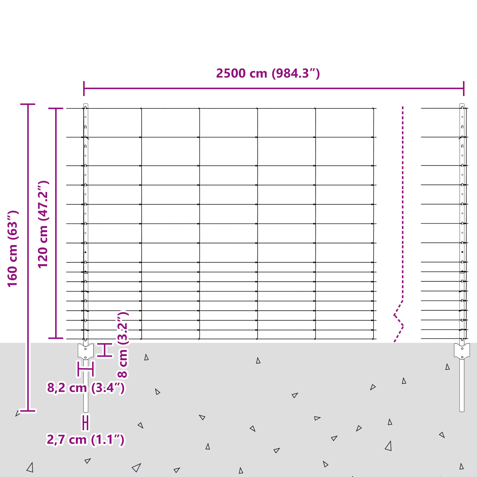 Gjerde med innlegg. sølv 1.2 x 25 m Stål