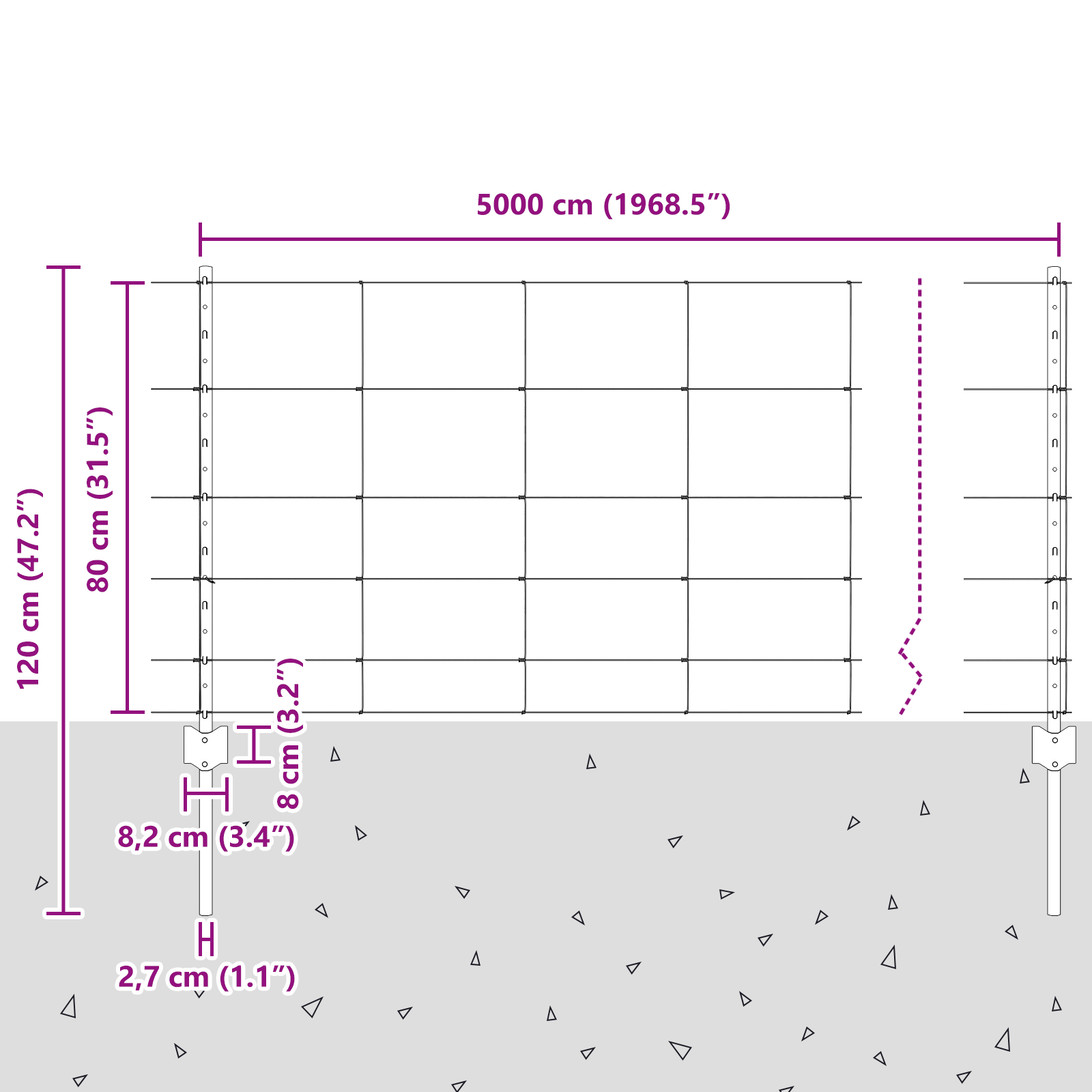 Gjerde med innlegg. sølv 0.8 x 50 m Stål