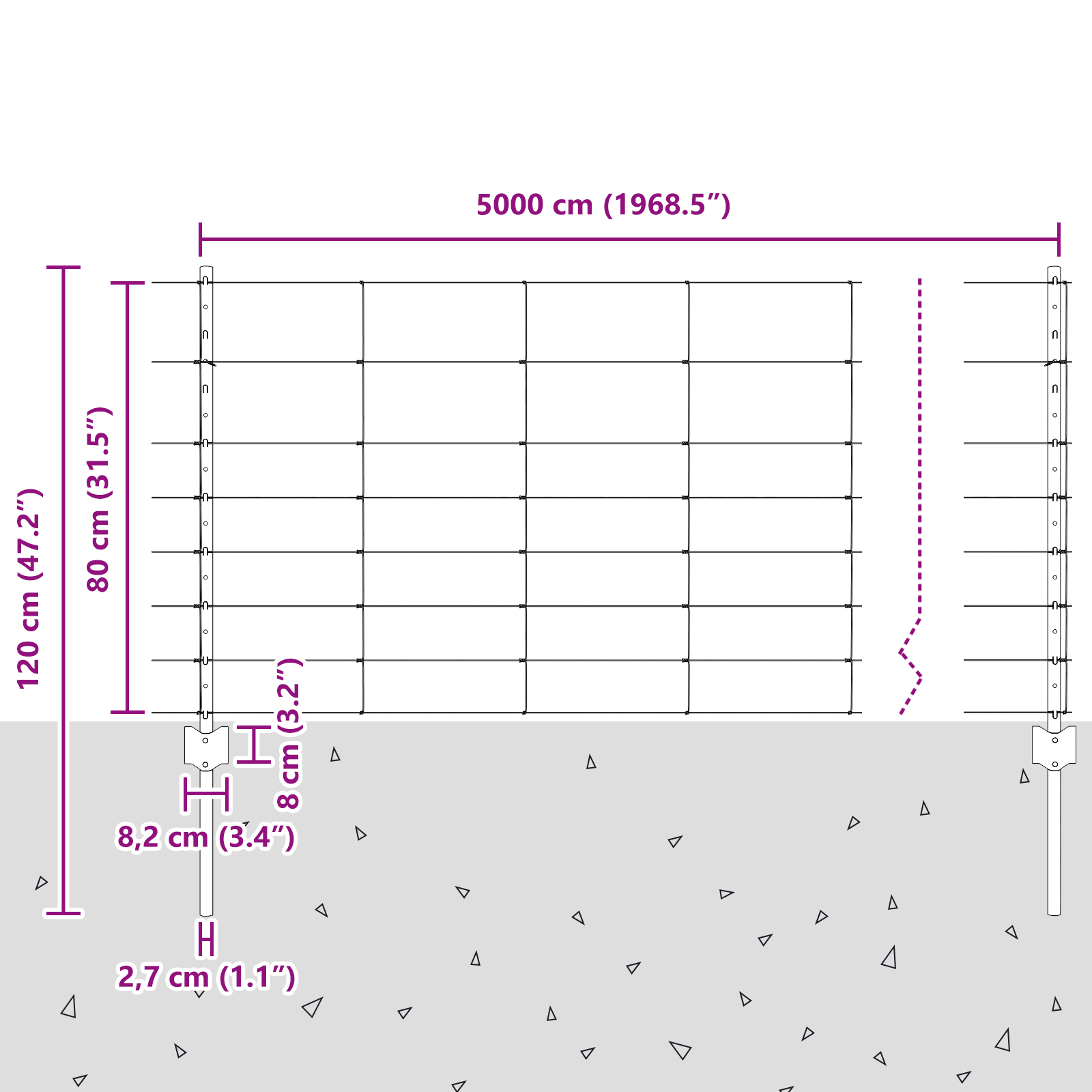 Gjerde med innlegg. sølv 0.8 x 50 m Stål