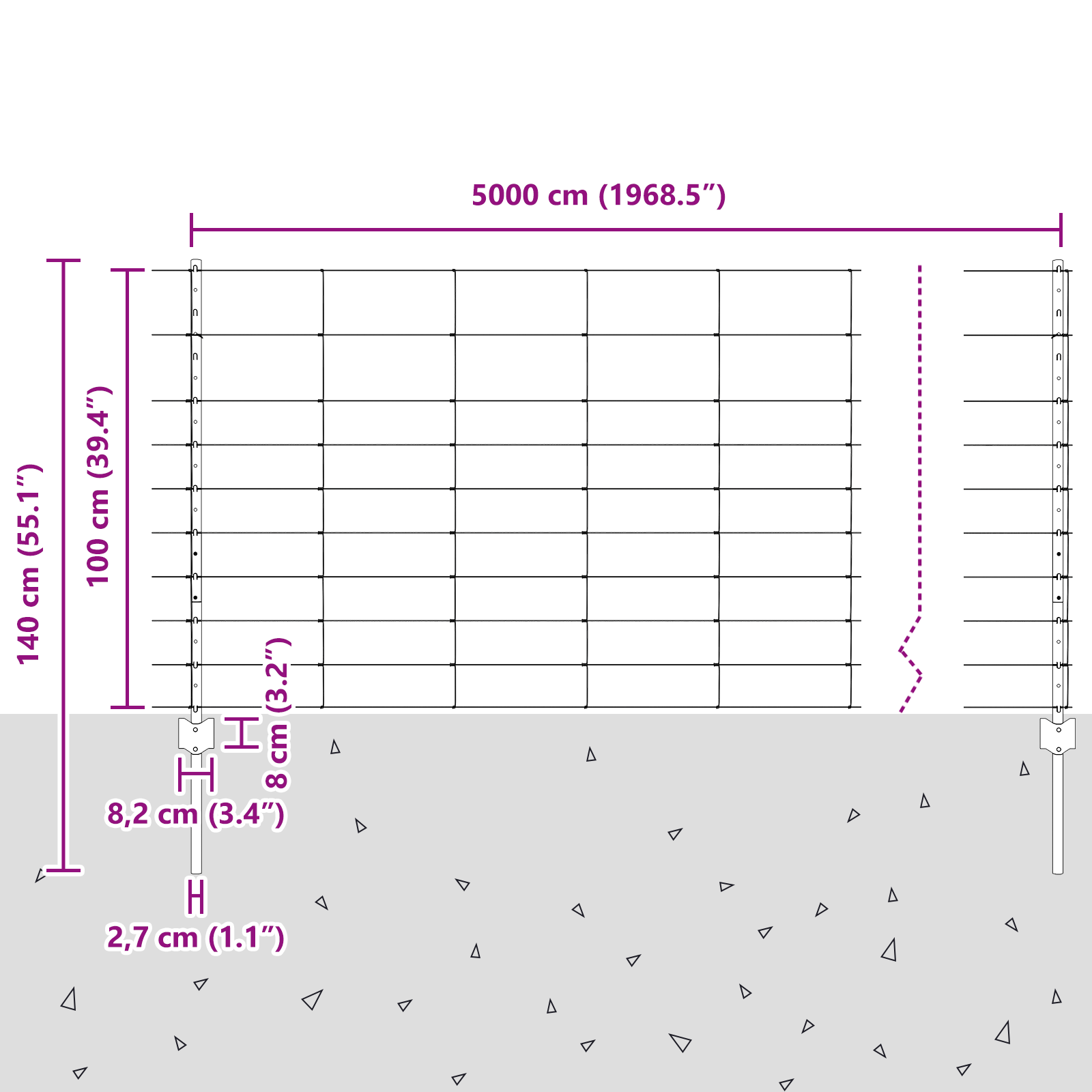 Gjerde med innlegg. sølv 1 x 50 m Stål