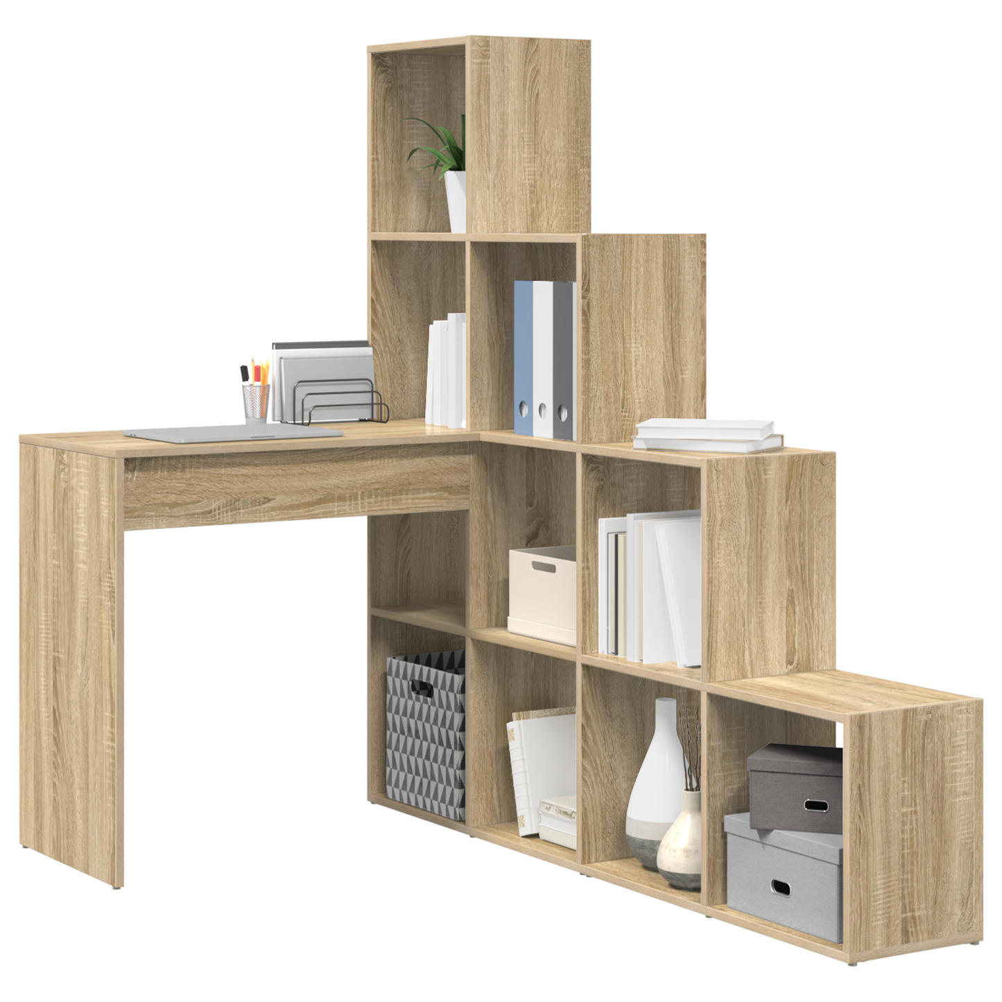 Hjørneskrivebord med hylle Sonoma eik 101,5 x 149,5 x 149,5 cm