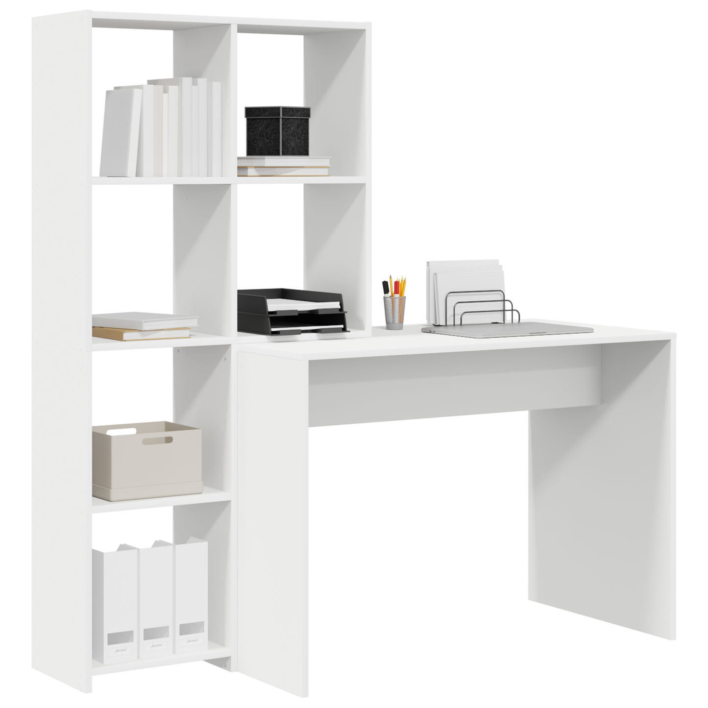 Skrivebord med hylle Hvit 138,5 x 55 x 143 cm Konstruert tre