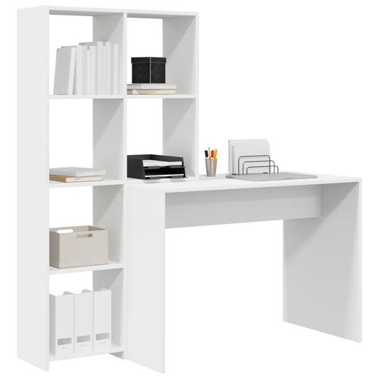 Skrivebord med hylle Hvit 138,5 x 55 x 143 cm Konstruert tre