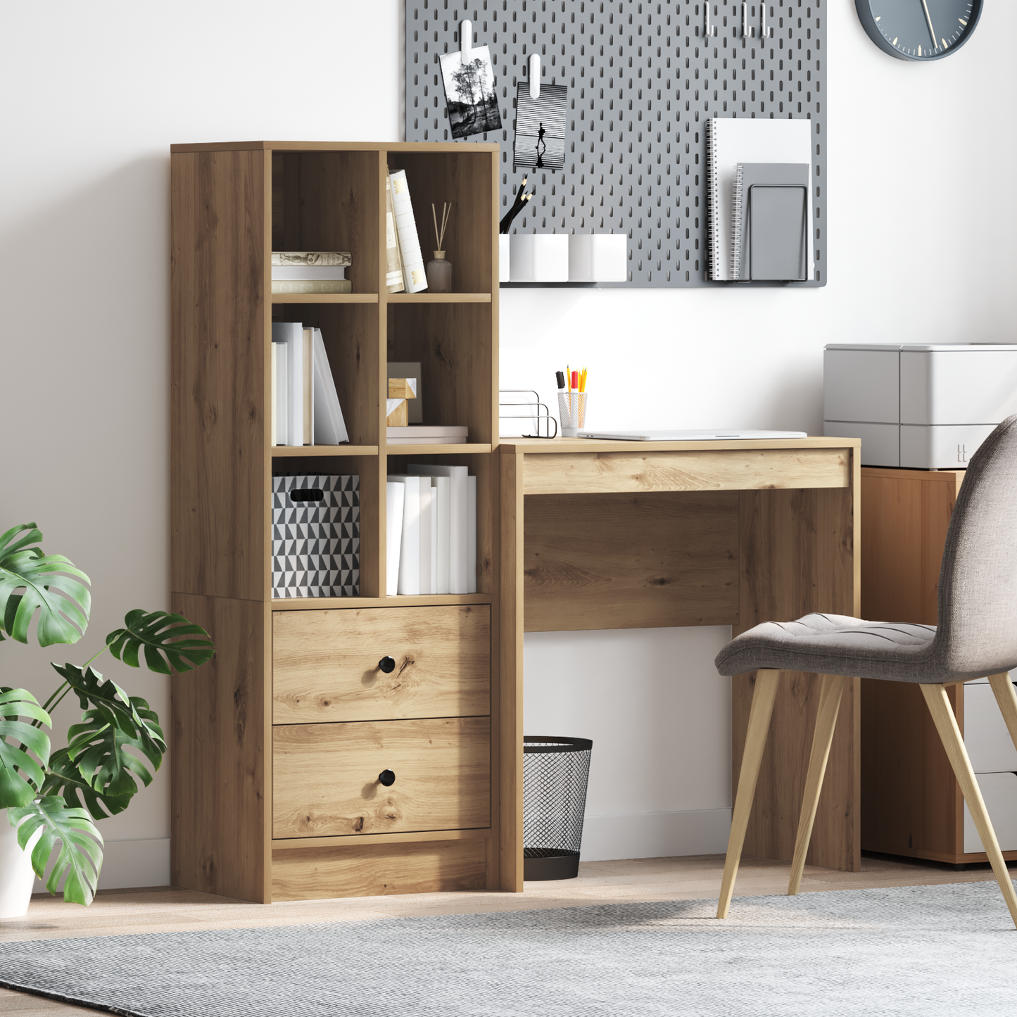 Skrivebord med skuff med hylle med lagring 2 pcs Artisan Eik