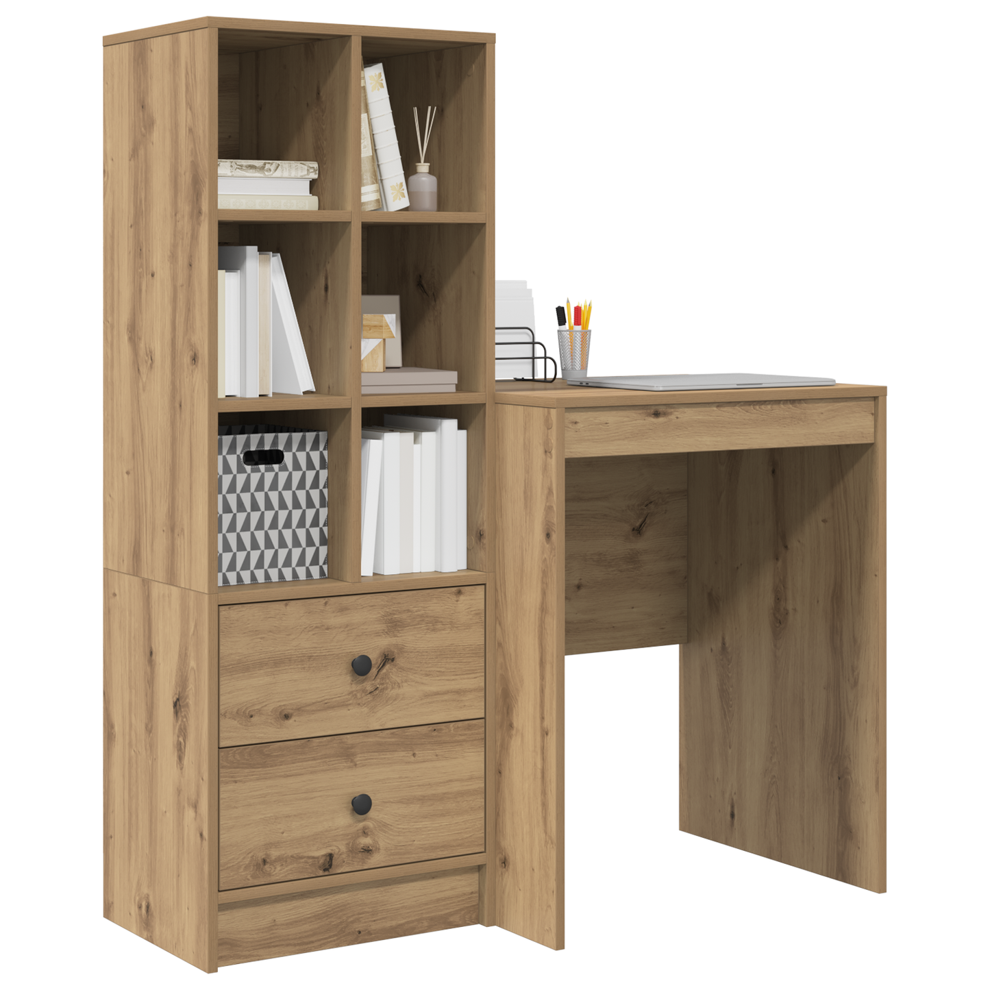 Skrivebord med skuff med hylle med lagring 2 pcs Artisan Eik
