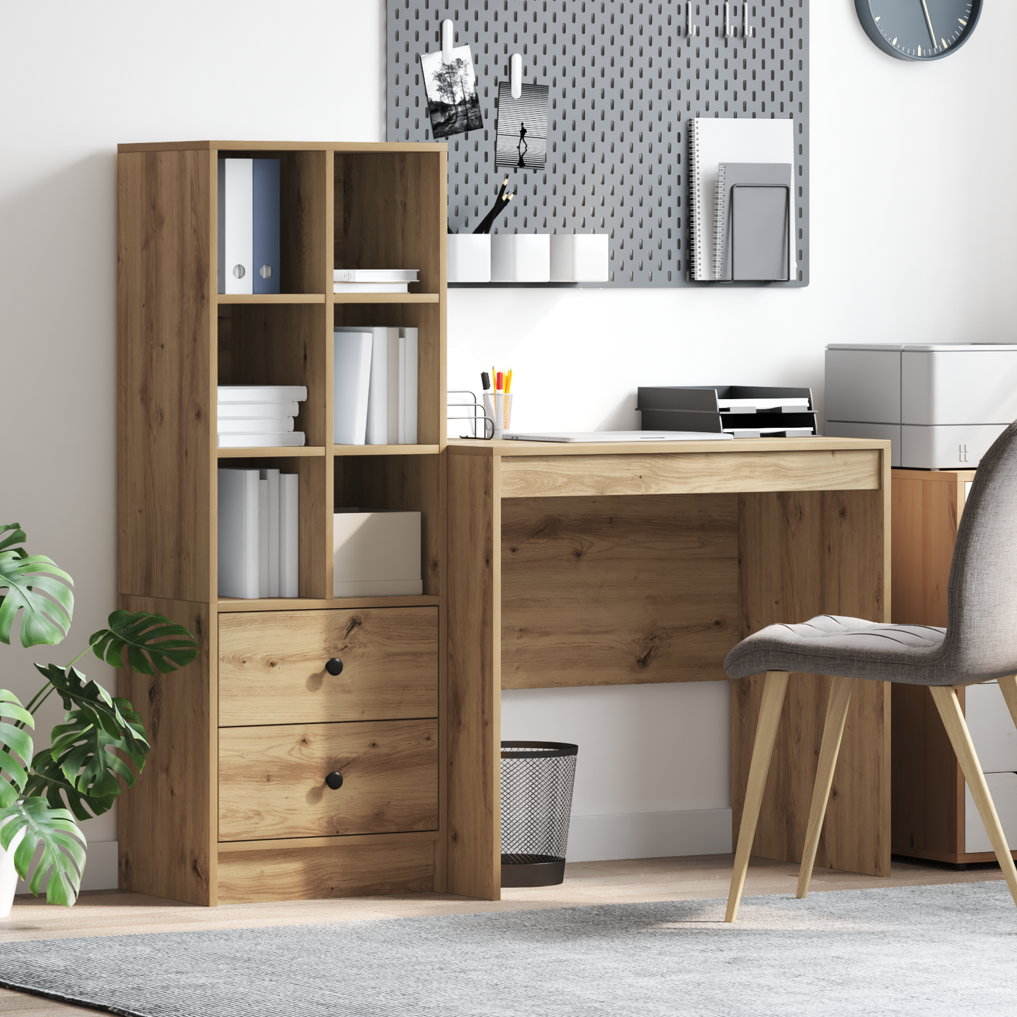 Skrivebord med skuff med hylle med lagring 2 pcs Artisan Eik