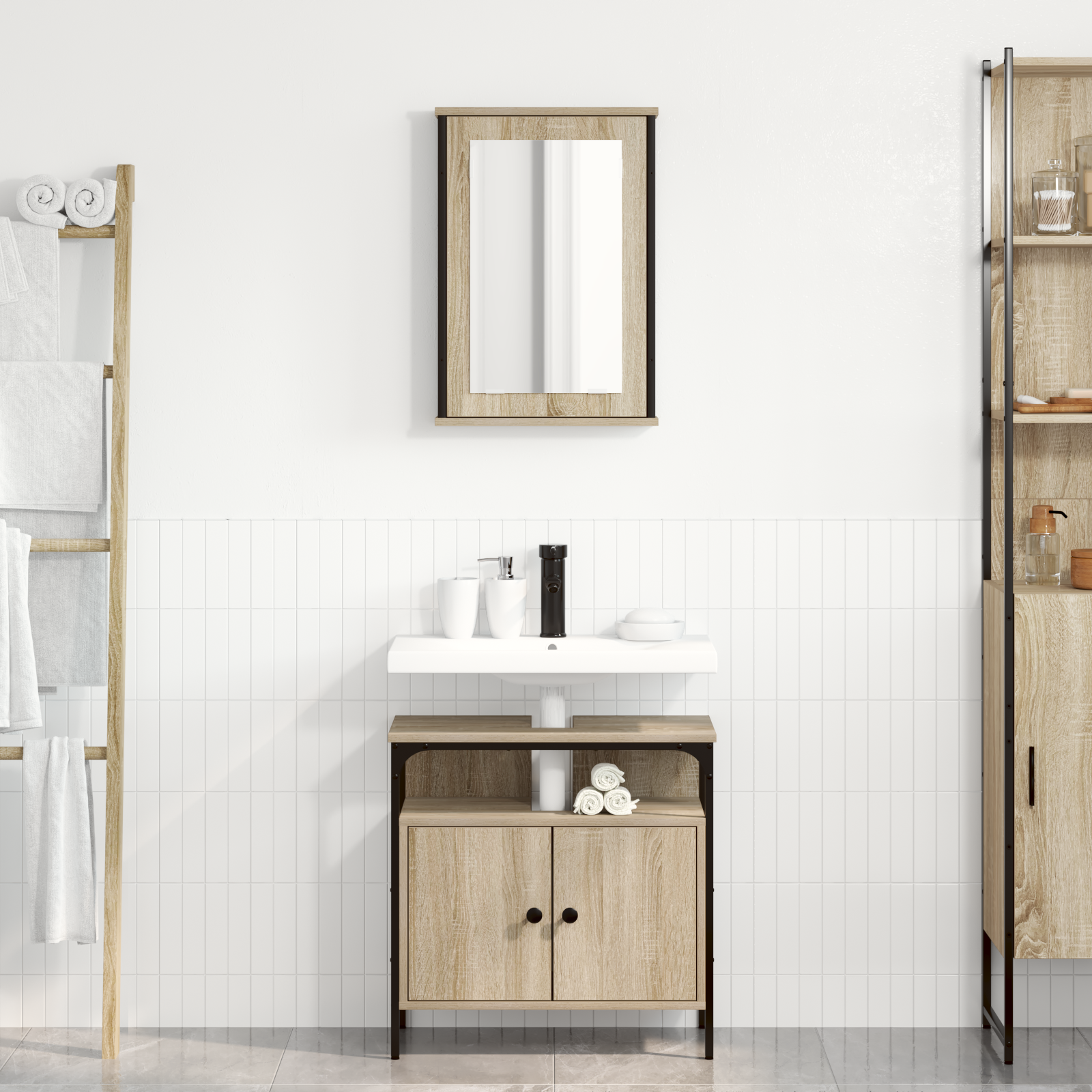 Baderomsinnredningssett med hylle 2 pcs Brun 60 x 30 x 60 cm