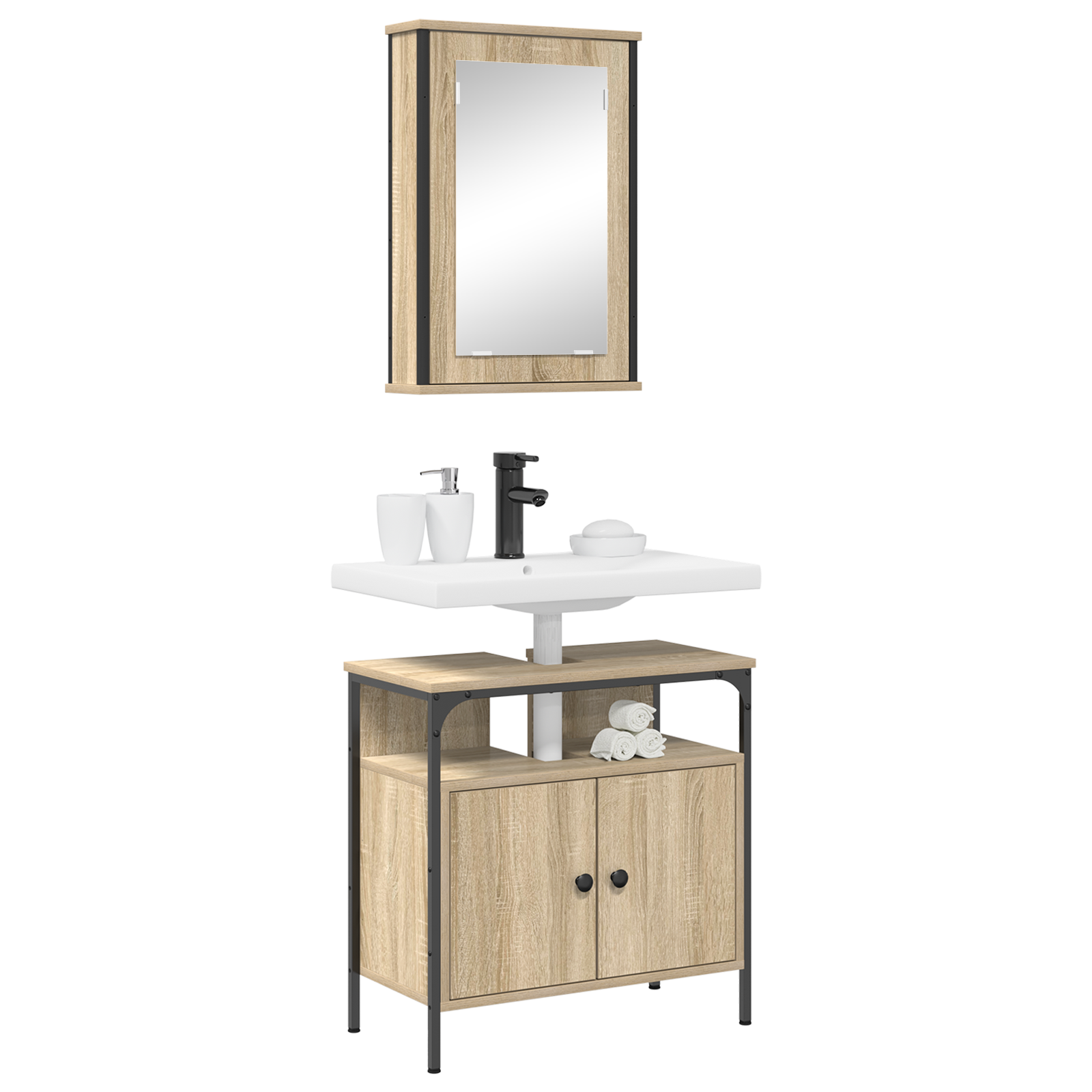 Baderomsinnredningssett med hylle 2 pcs Brun 60 x 30 x 60 cm