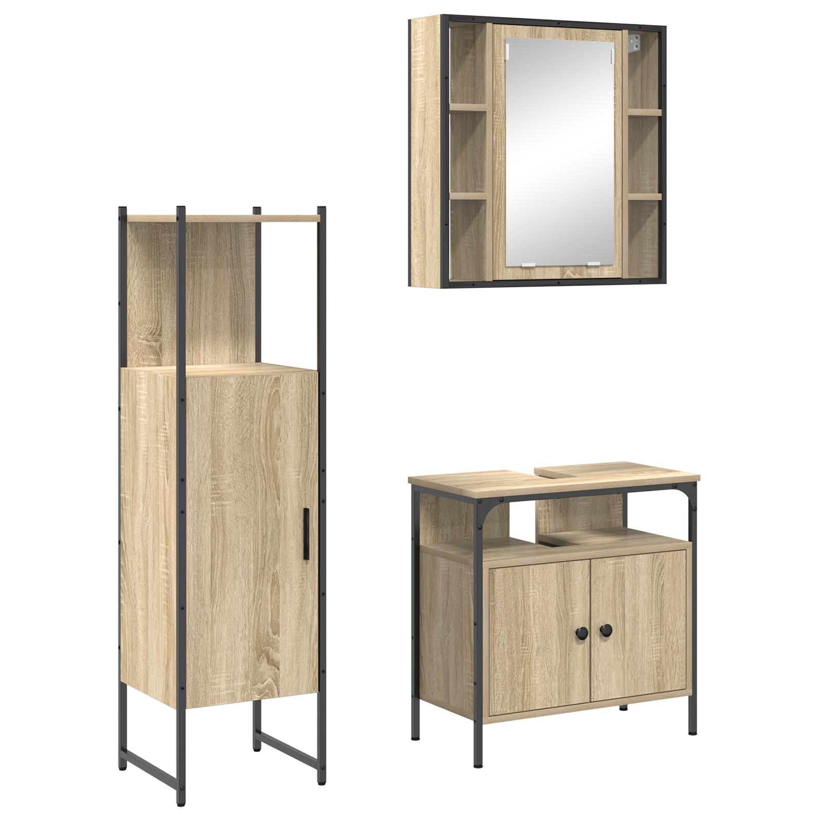 Baderomsinnredningssett med hylle 3 pcs Brun 33 x 33 x 120.5 cm