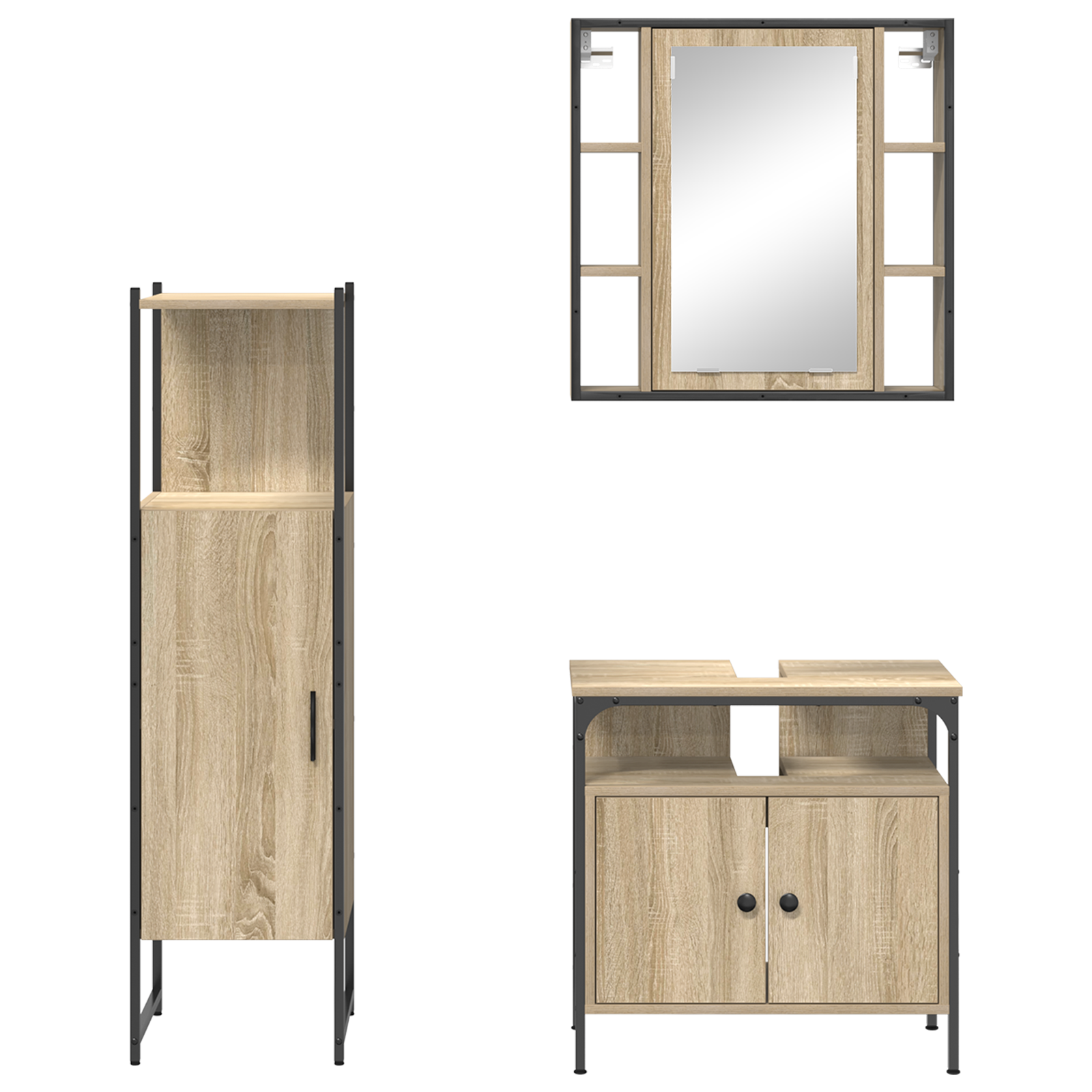 Baderomsinnredningssett med hylle 3 pcs Brun 33 x 33 x 120.5 cm