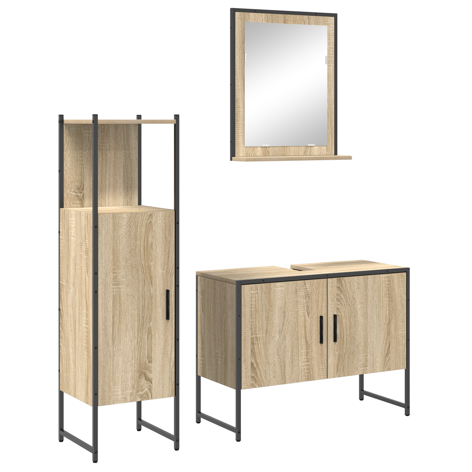 Baderomsinnredningssett med hylle 3 pcs Brun 33 x 33 x 120.5 cm