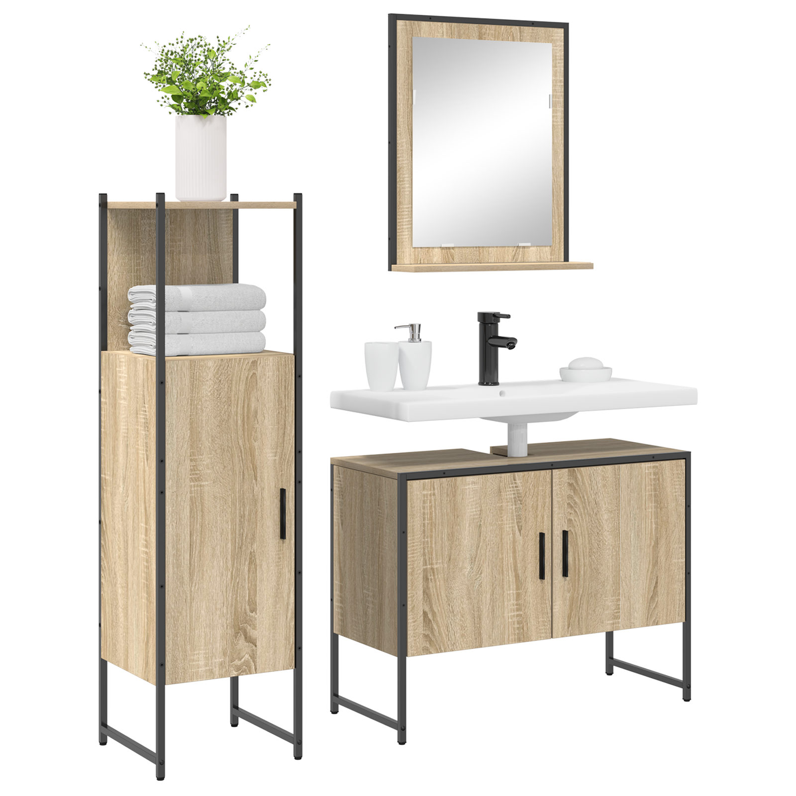 Baderomsinnredningssett med hylle 3 pcs Brun 33 x 33 x 120.5 cm