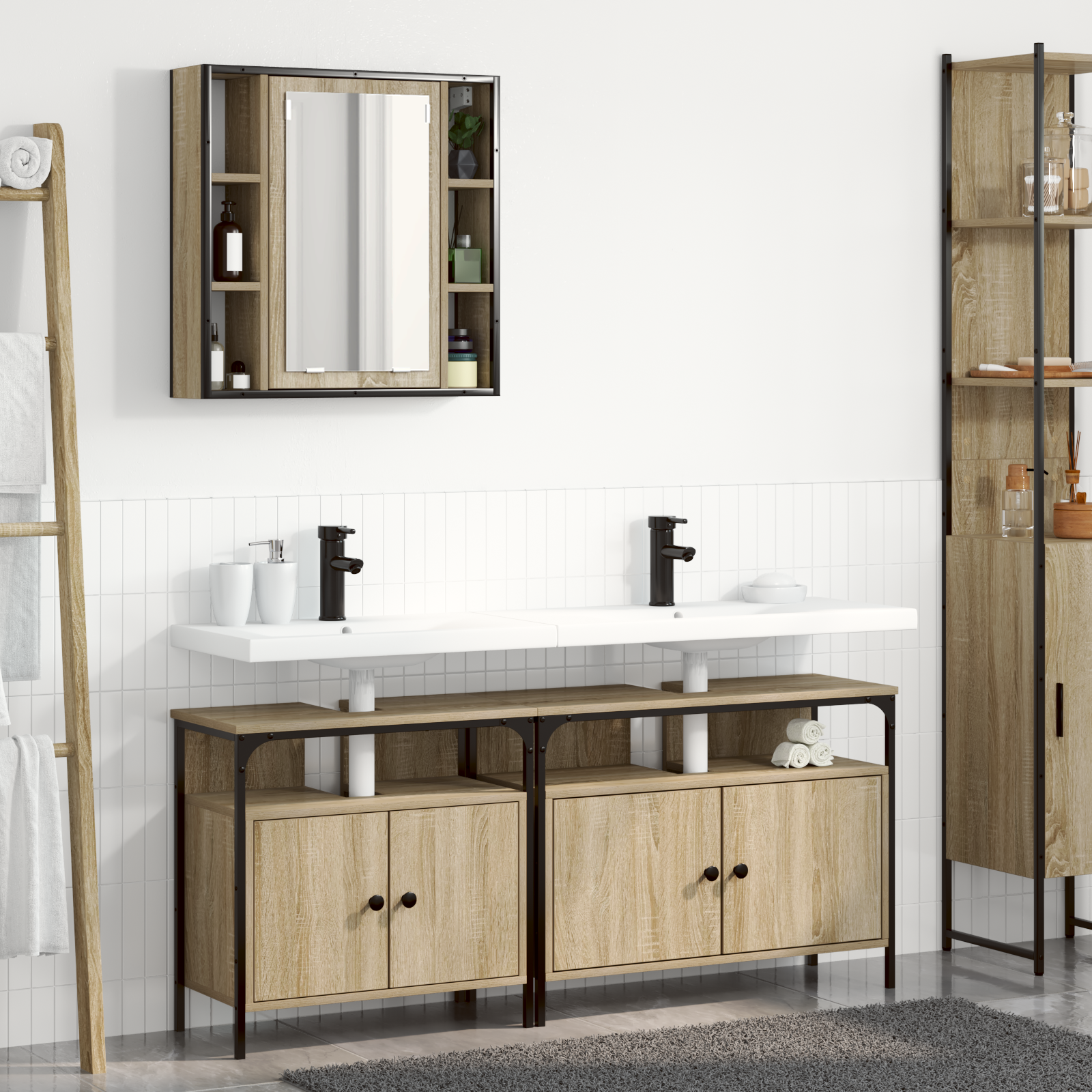 Baderomsskapsett med hylle 3 pcs Sonoma eik 80 x 30 x 60 cm