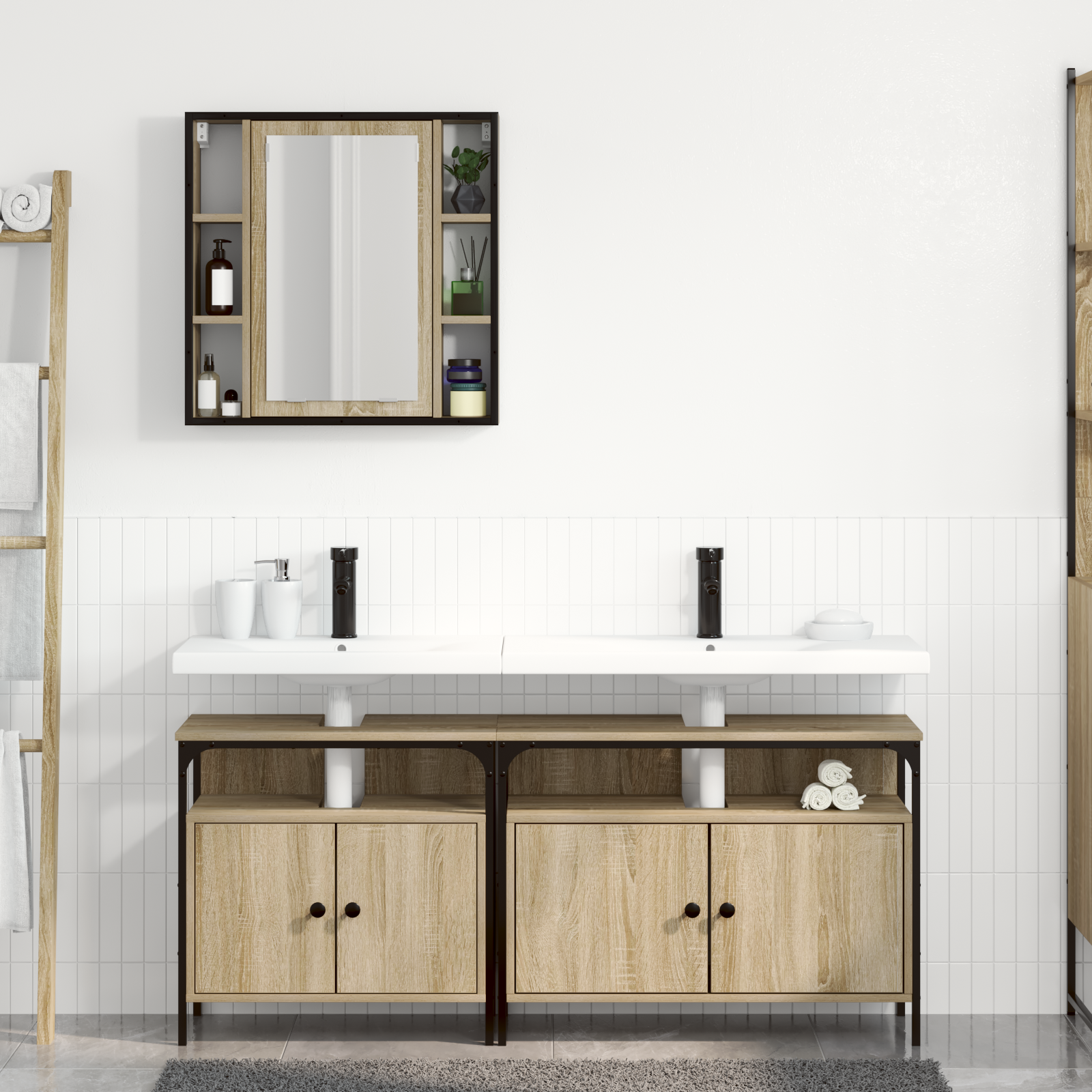 Baderomsskapsett med hylle 3 pcs Sonoma eik 80 x 30 x 60 cm
