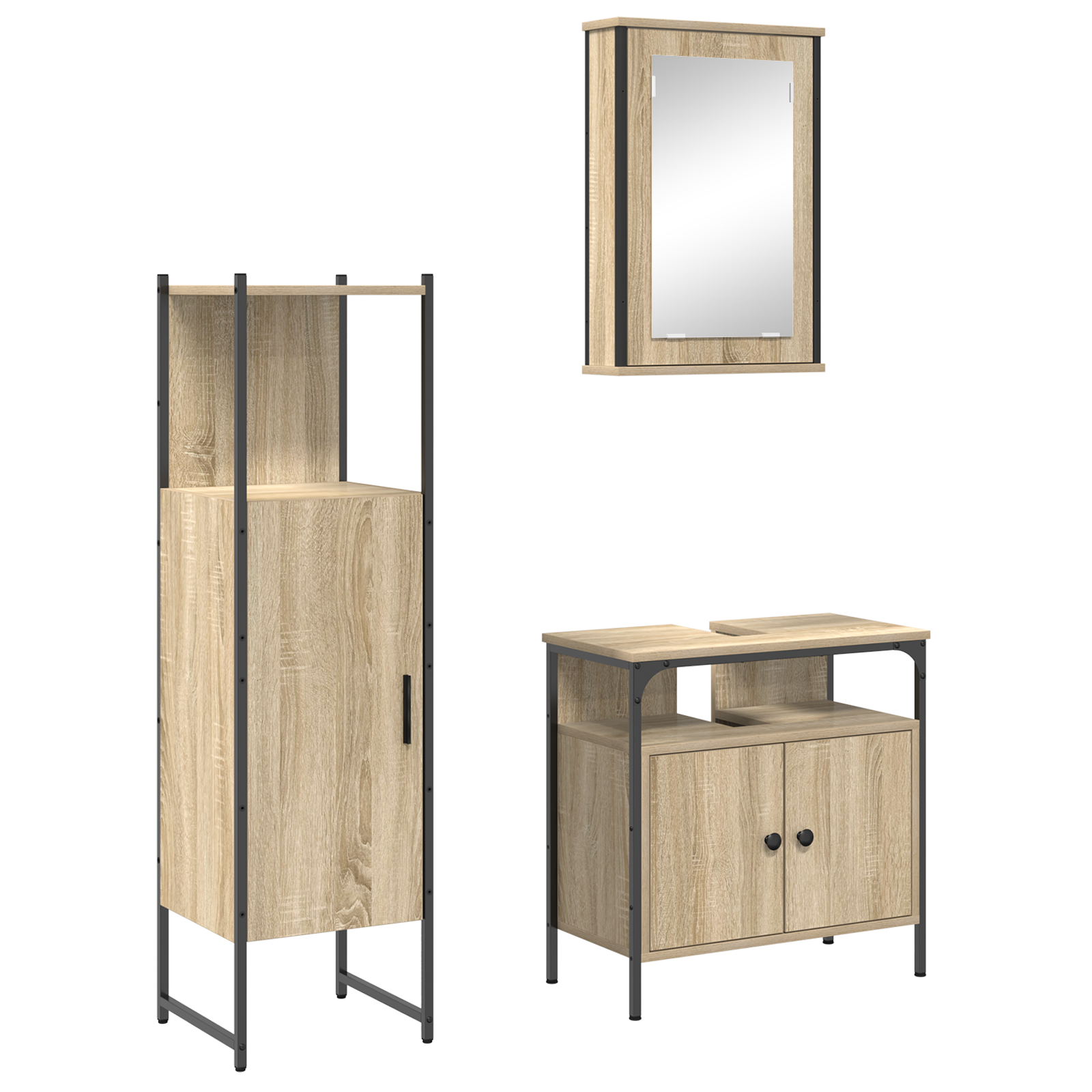Baderomsinnredningssett med hylle 3 pcs Brun 33 x 33 x 120.5 cm