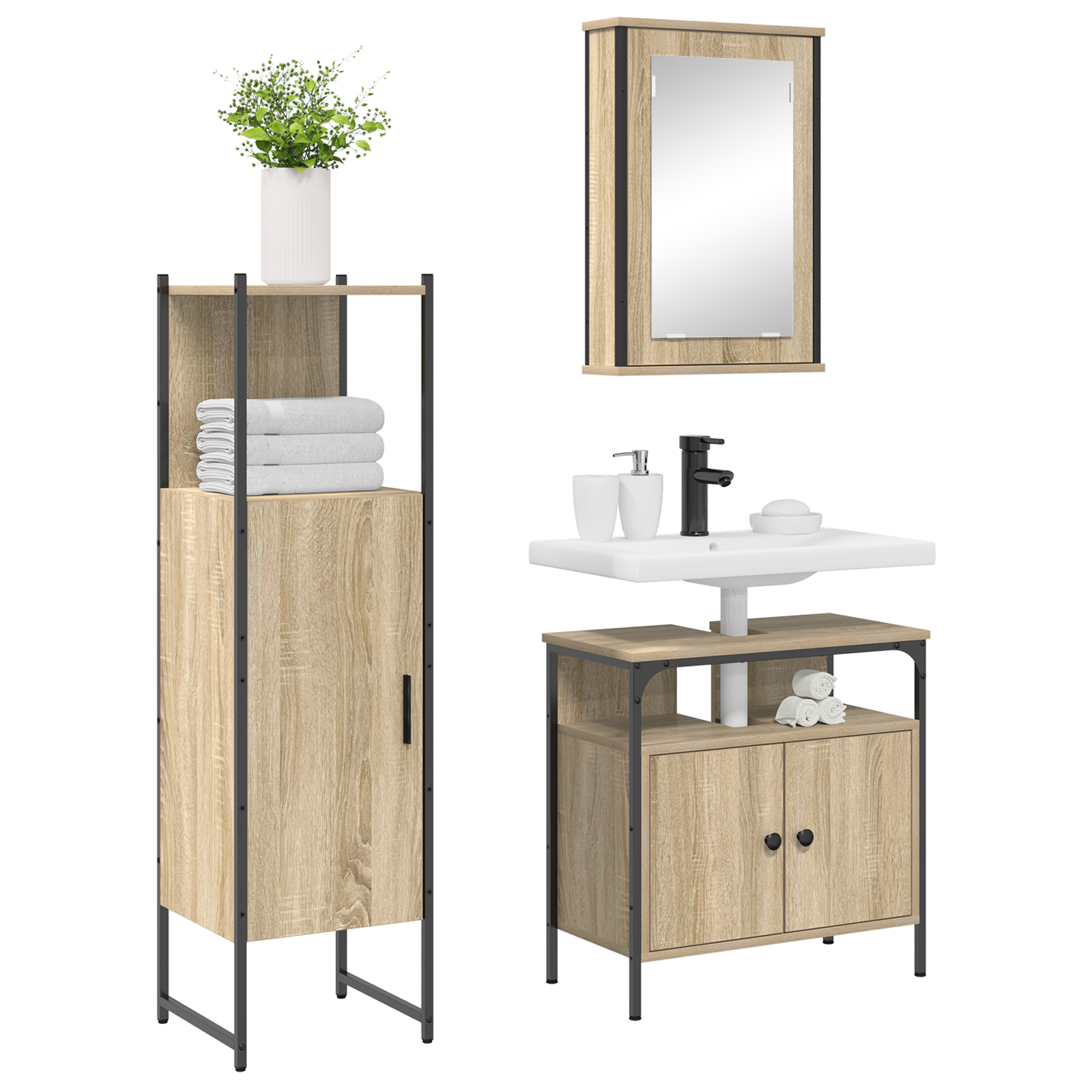 Baderomsinnredningssett med hylle 3 pcs Brun 33 x 33 x 120.5 cm