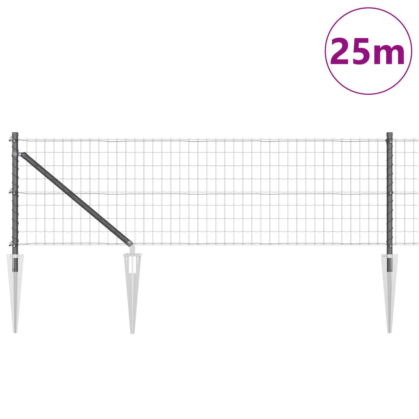 Euro-gjerde med pigger 25 x 0,6 m PVC-belagt stål Grå Mesh