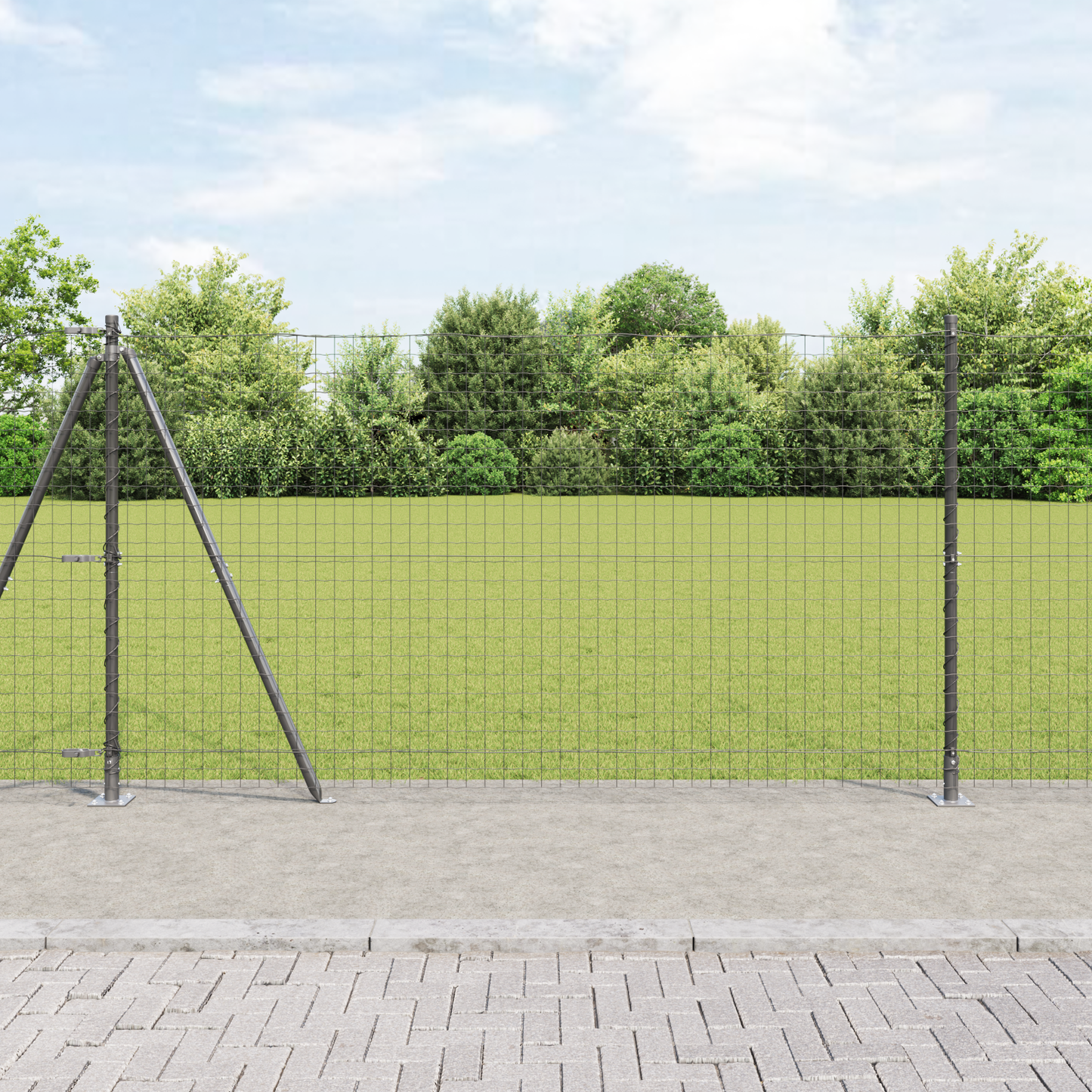 Eurogjerde med betongfundament 25 x 1,2 m PVC-belagt stål Grå