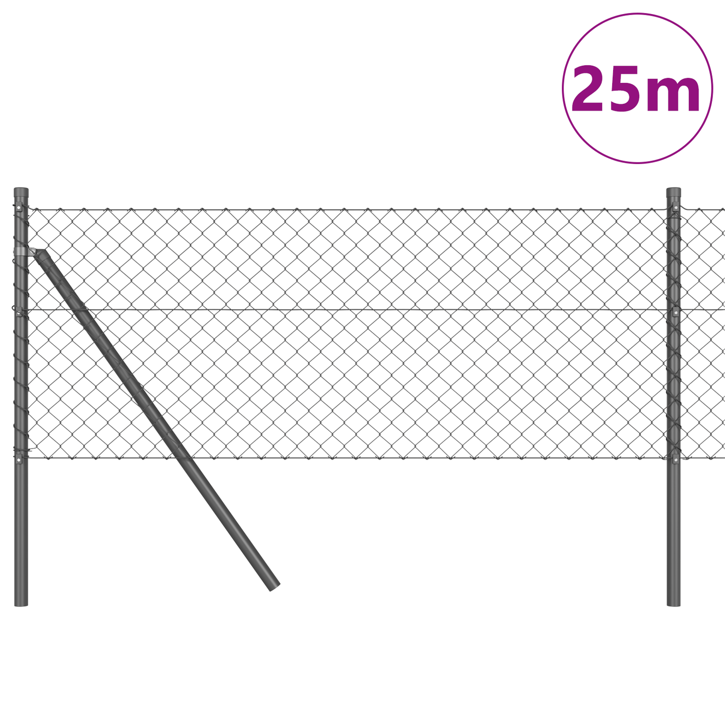 Kjedegrindstøtte 25 x 0,4 m PVC-belagt stål Grå Mesh
