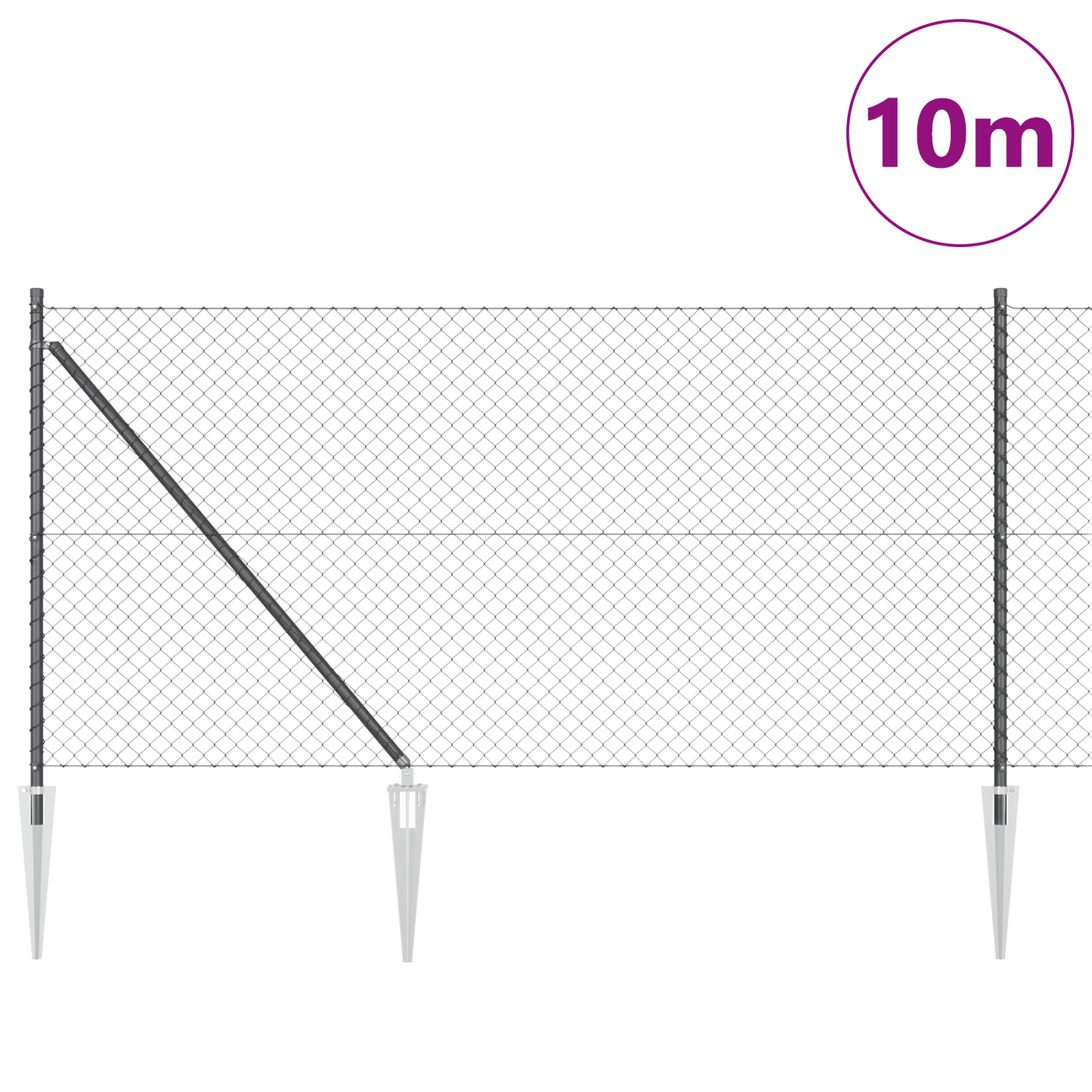 Kjedefence med topper 10 x 1 m PVC-belagt stål Grå Mesh