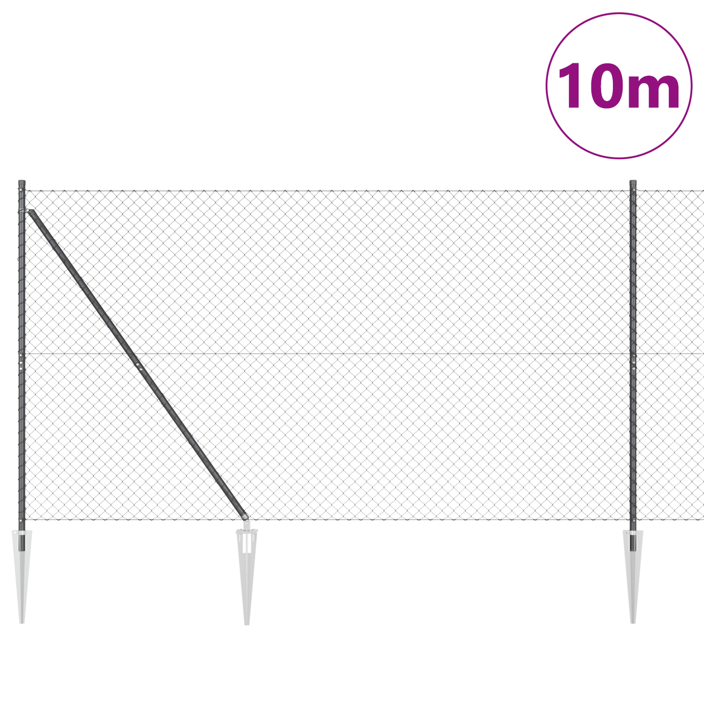 Kjedefence med topper 10 x 1,6 m PVC-belagt stål Grå Mesh