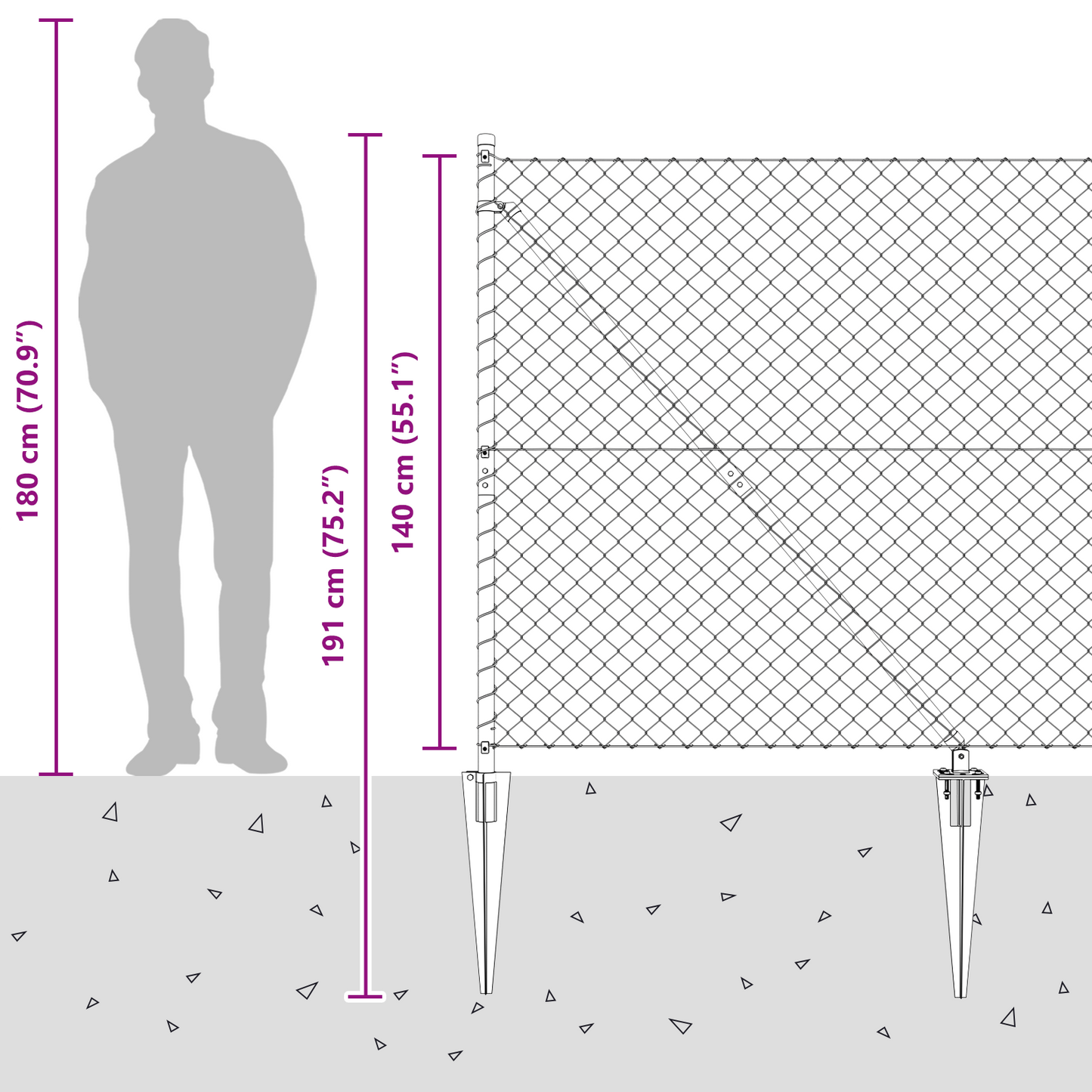 Kjedefence med topper 10 x 1,4 m Galvanisert stål Sølv Mesh
