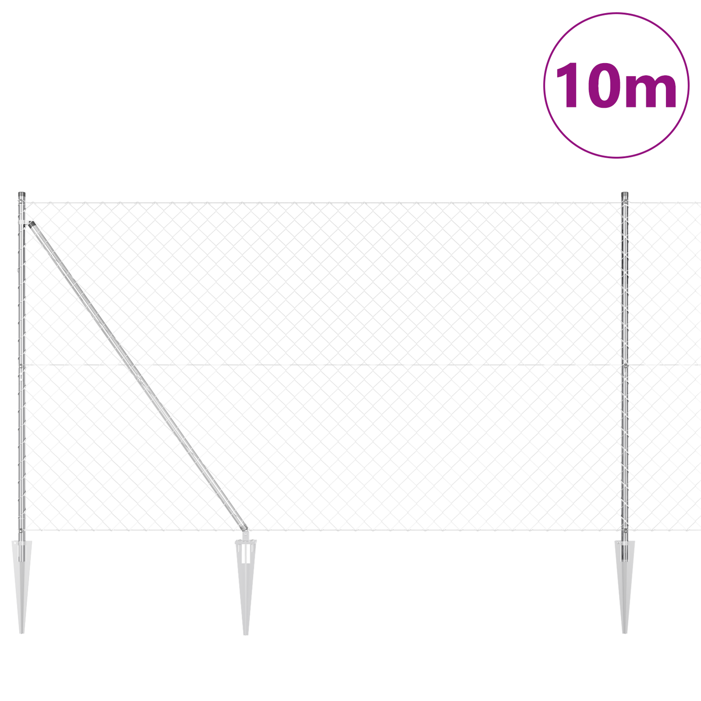 Utendørs Kjedehegn med Spiker 10 x 1,6 m Galvanisert stål Sølv