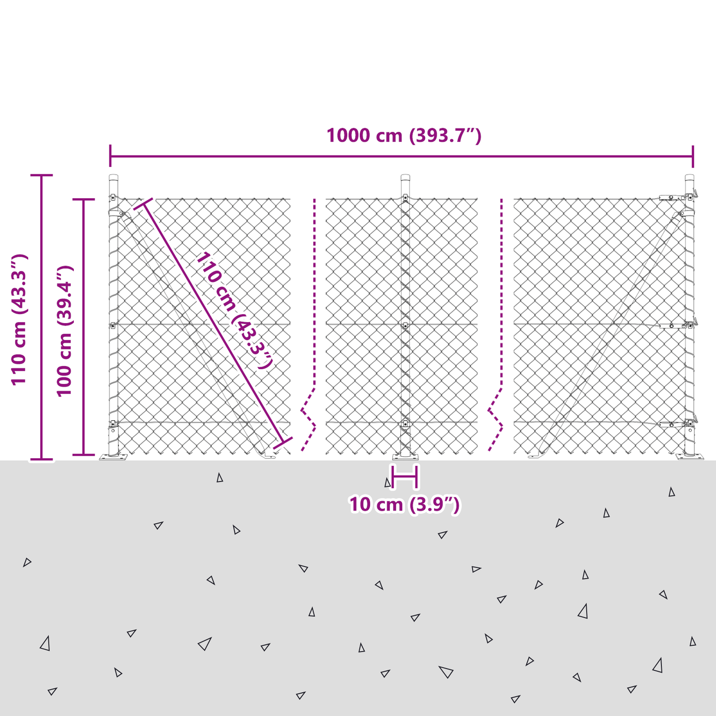 Kjedegjerde med betongbase 10 x 1 m PVC-belagt stål Grønn Mesh