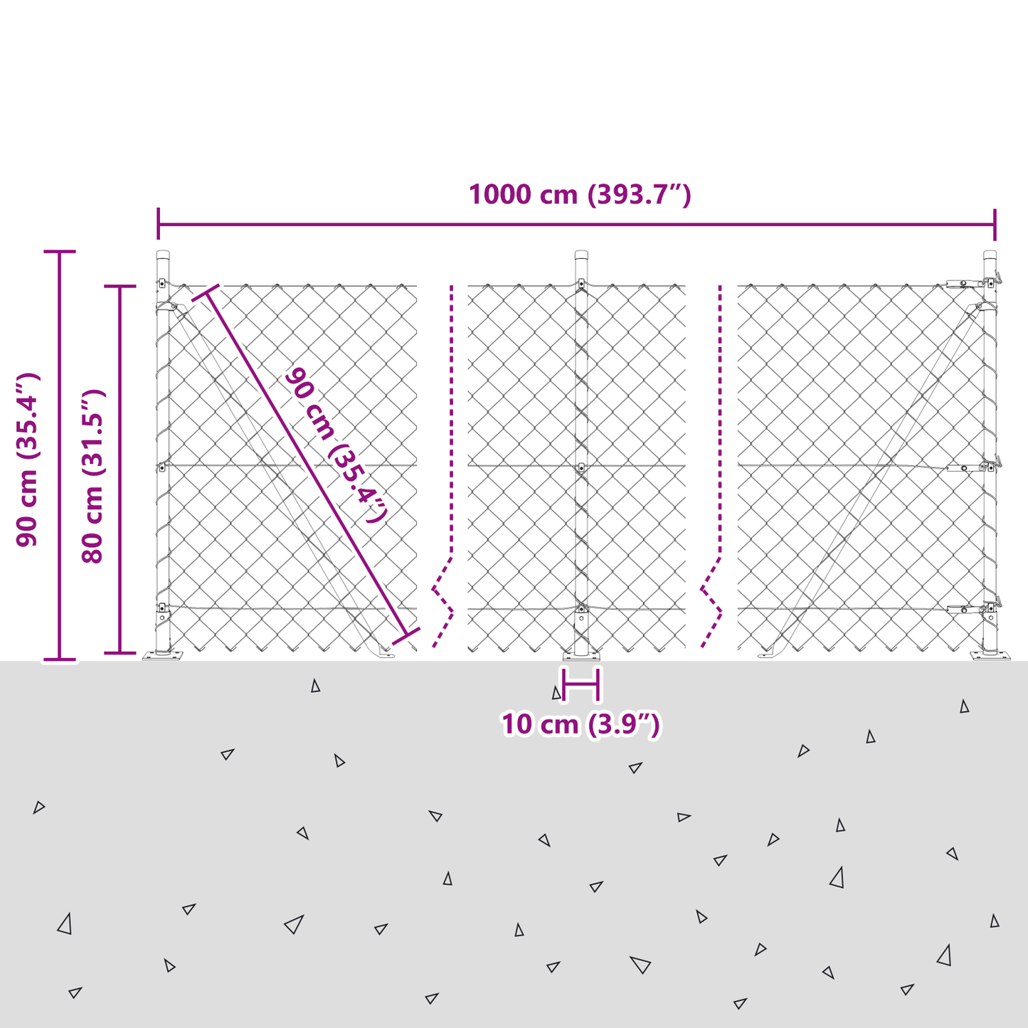 Kjedegjerde med betongbase 10 x 0,8 m PVC-belagt stål Grønn