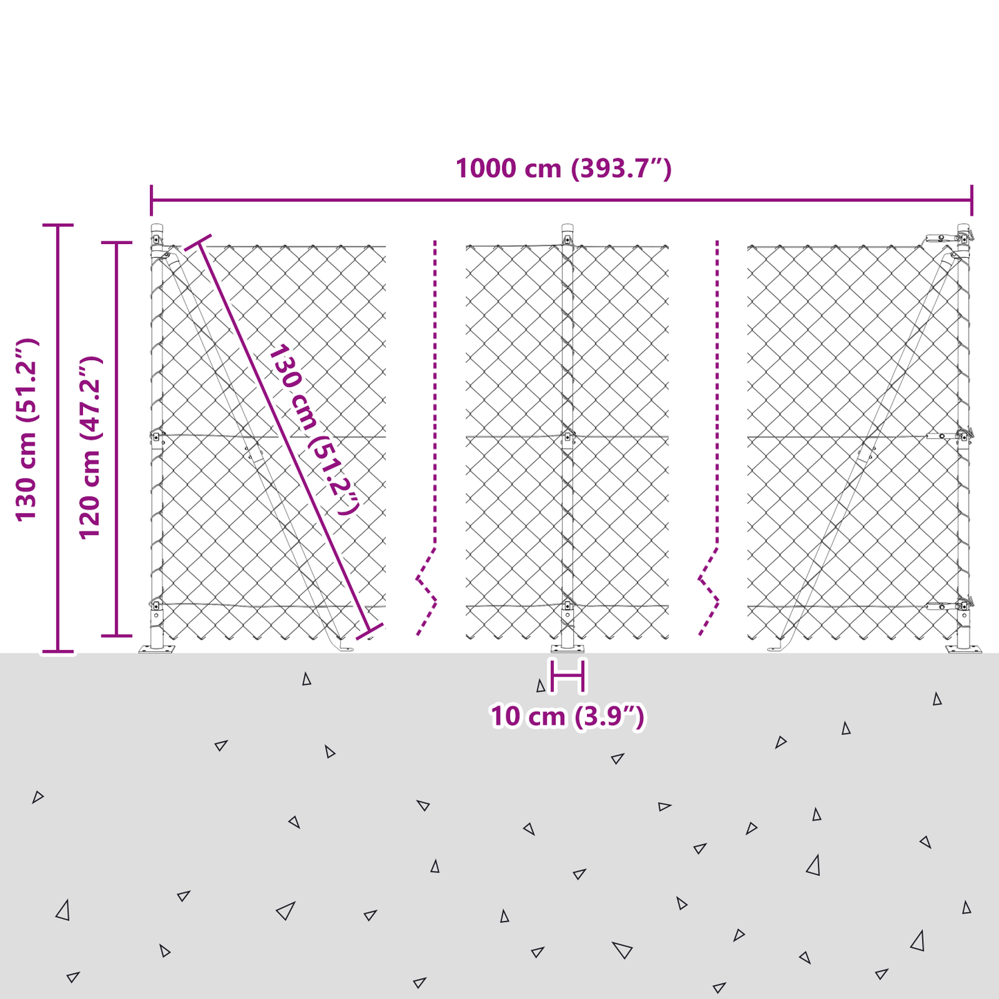 Kjedegjerde med betongbase 10 x 1,2 m PVC-belagt stål Grønn