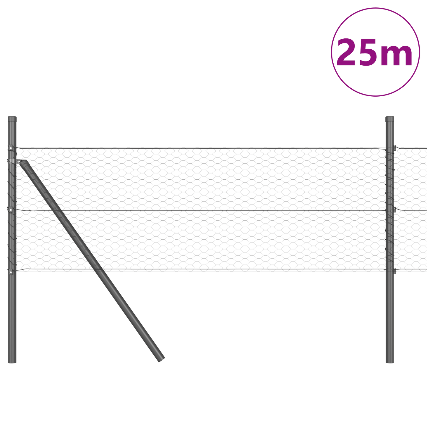Sekskantet gjerde grunstift 25 x 0,5 m PVC-belagt stål Grå Mesh