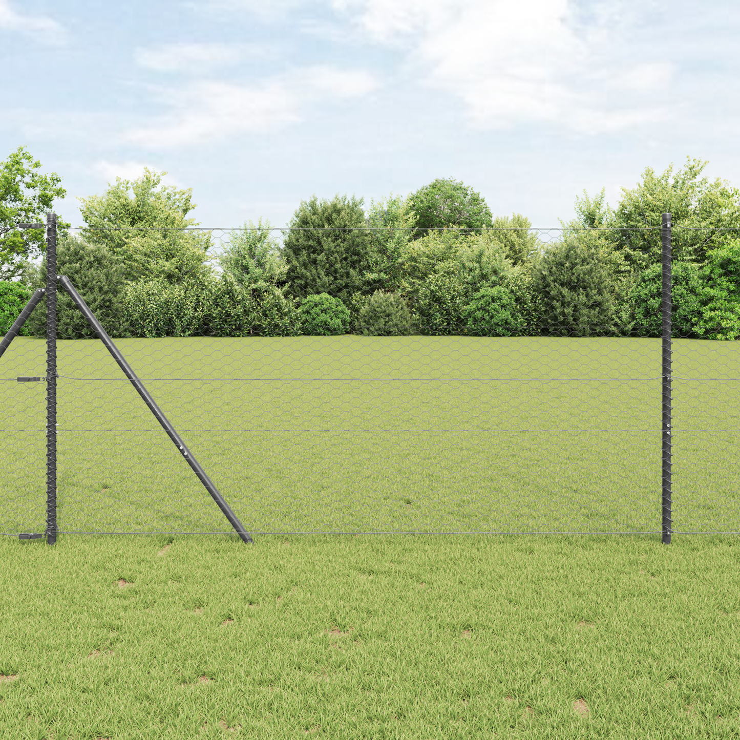 Sekskantet gjerde grunstift 25 x 1 m PVC-belagt stål Grå Mesh