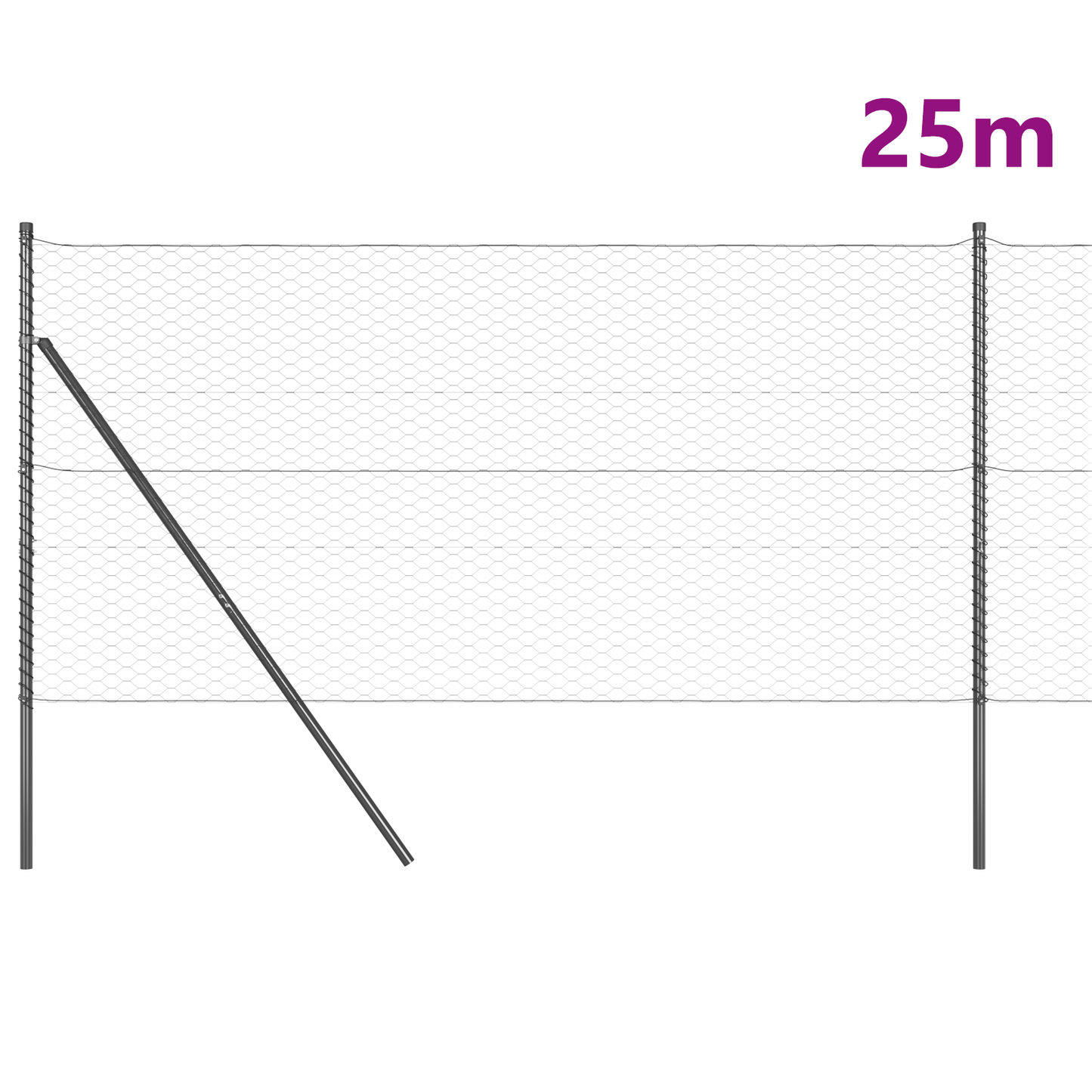 Sekskantet gjerde grunstift 25 x 1,2 m PVC-belagt stål Grå Mesh