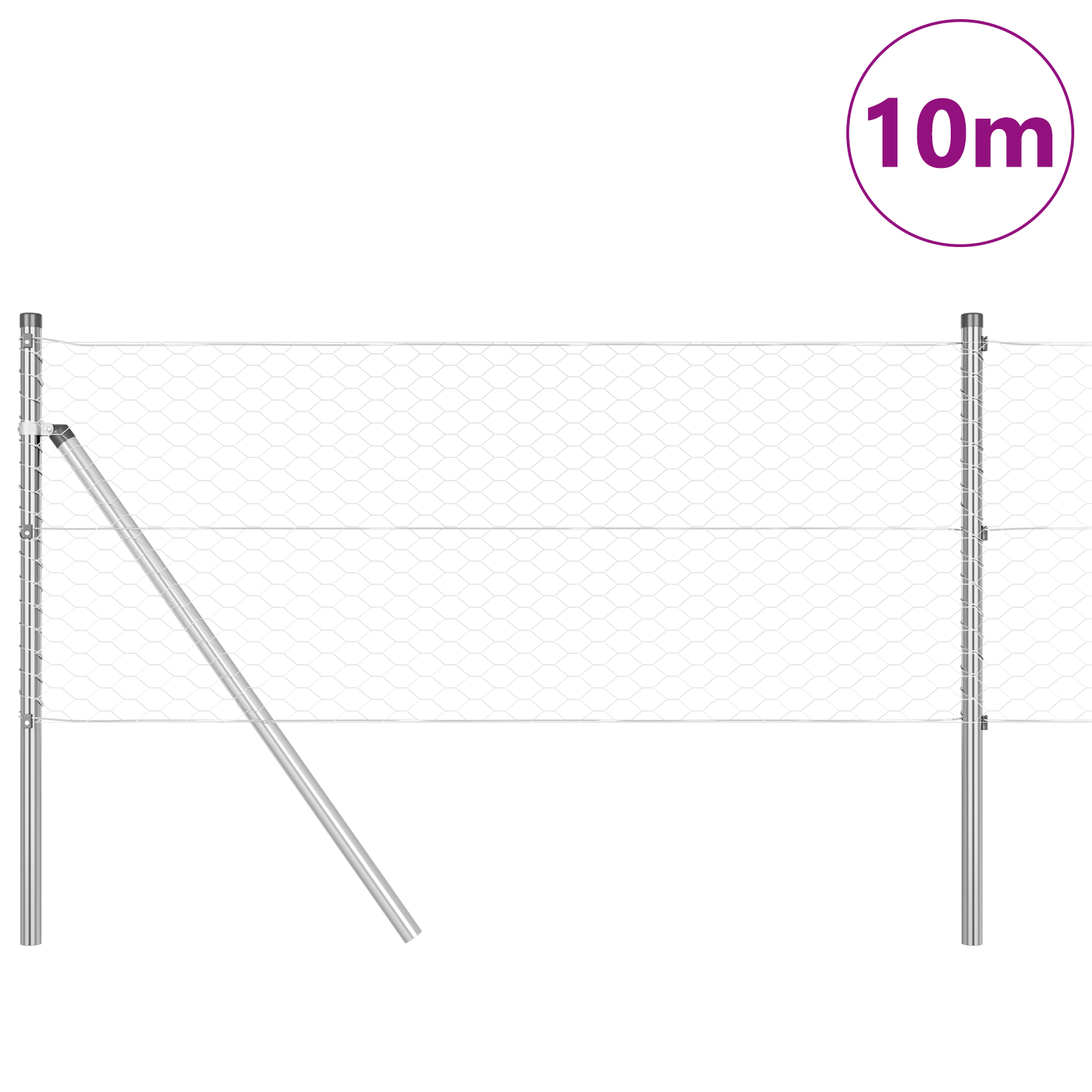 Gjerde med innlegg. sølv 0.6 x 10 m PVC-belagt stål