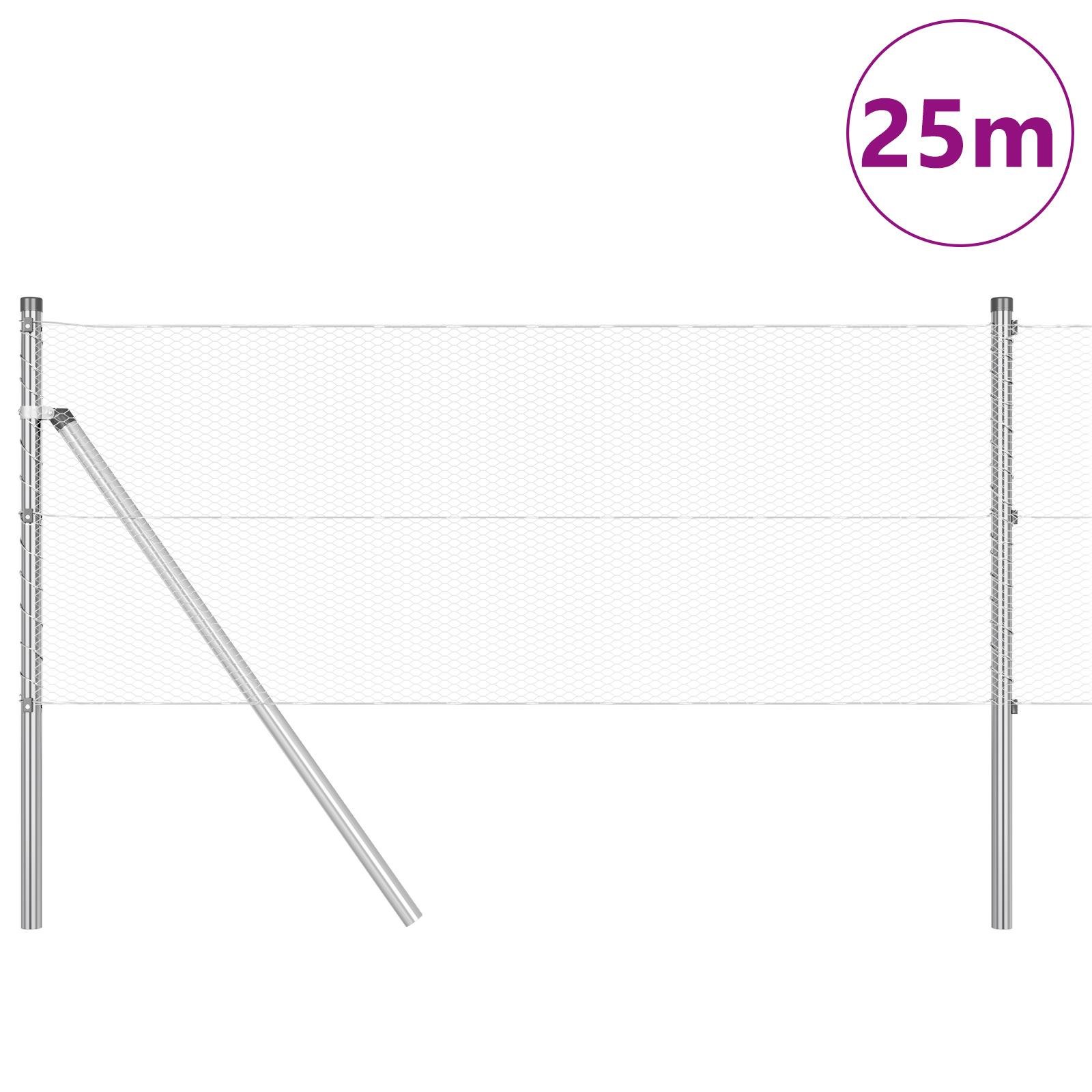 Gjerde med innlegg. sølv 0.6 x 25 m PVC-belagt stål